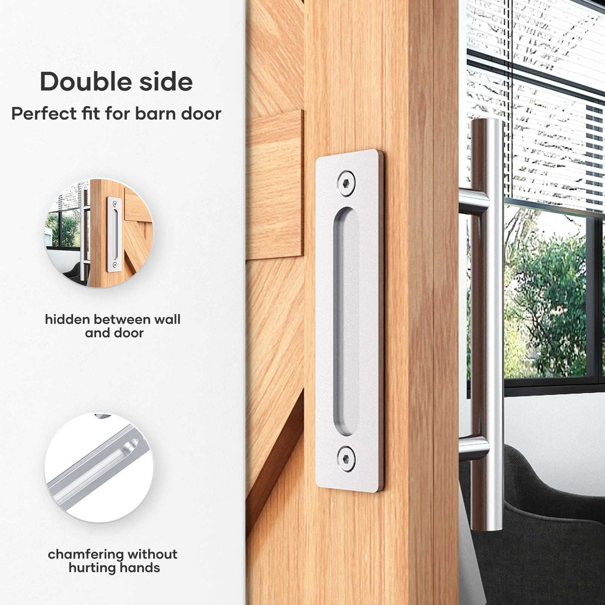 EaseLife 12' Stainless Steel Sliding Barn Door Handles and Pulls Flush Hardware WBHDWB07BVCY3DP