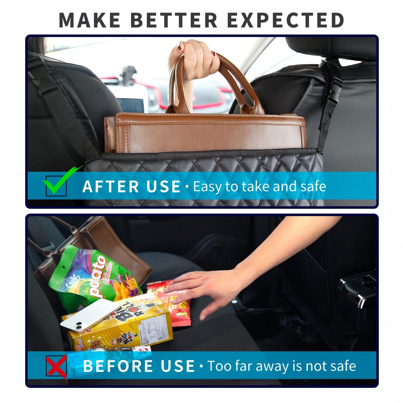 Sunlightxs Car Handbag Holder Between Seat Durable Leather Seat Back Organizer Pet & Kids Driver Storage Netting Pouch Driver St