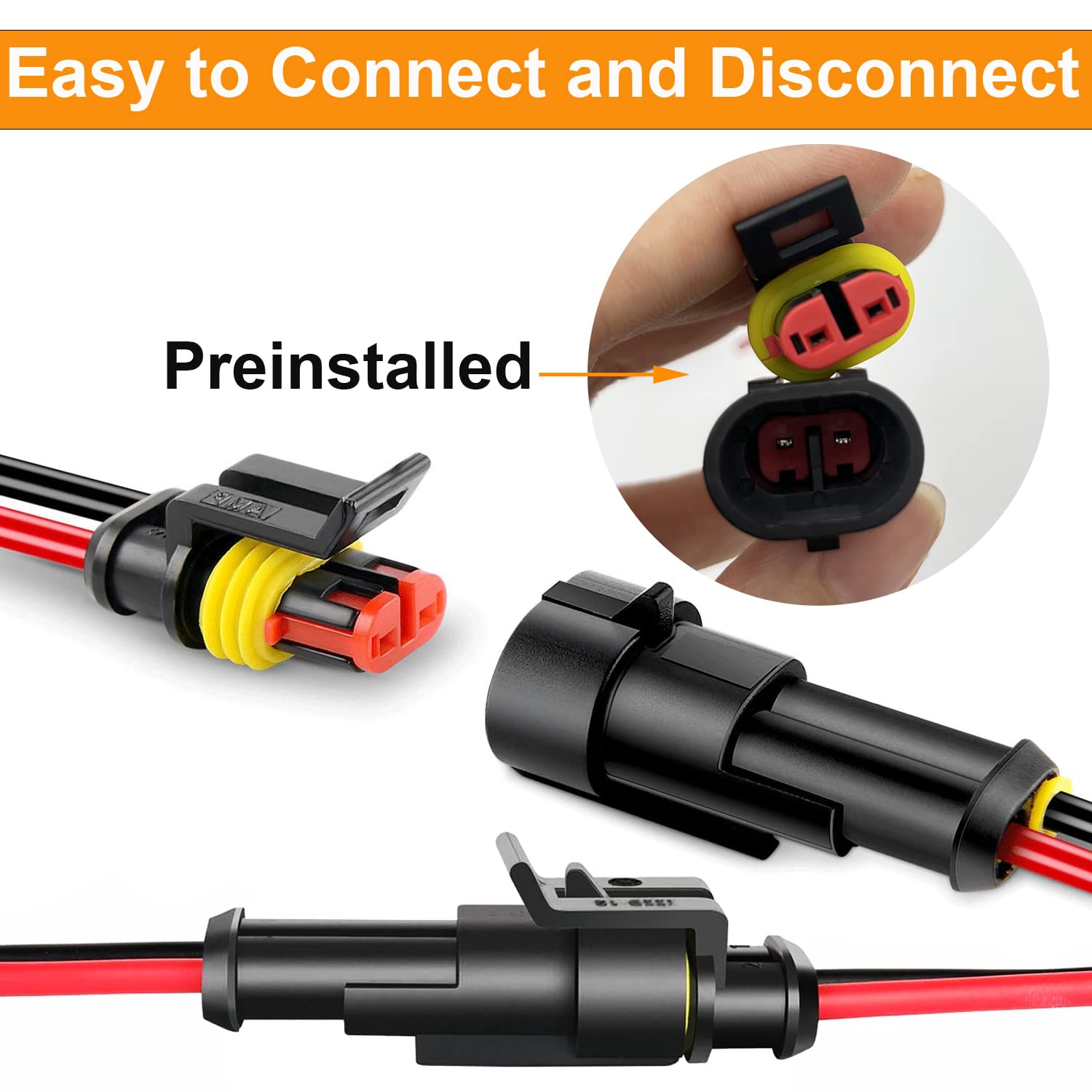 Twippo 16 AWG Waterproof Wire Connectors Automotive Electrical Connectors Quick Disconnect Wire Connectors 1/2/3/4 Pin with 16 G
