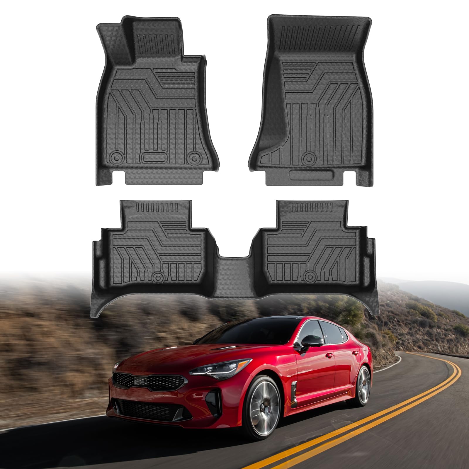 Mixsuper Floor Mats for Kia Stinger 2018 2019 2020-2024 (AWD Models) All Weather Floor Liners 1st & 2nd Row Set Black