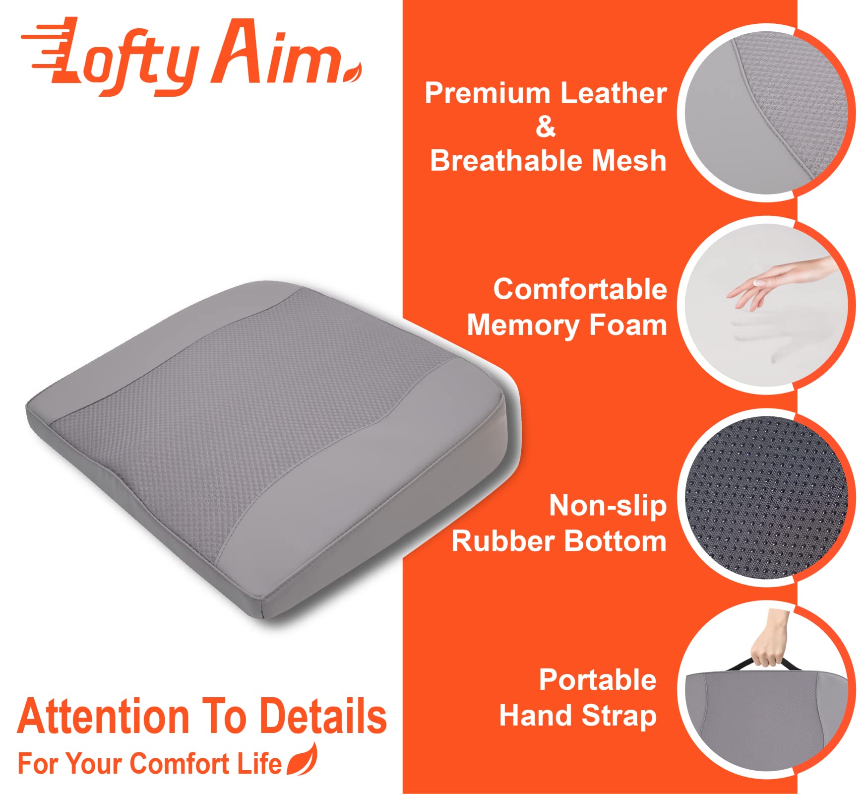 Lofty Aim Car Seat Cushion, Comfort Memory Foam Car Cushions For Driving - Sciatica & Lower Back Pain Relief, Seat Cushion For C