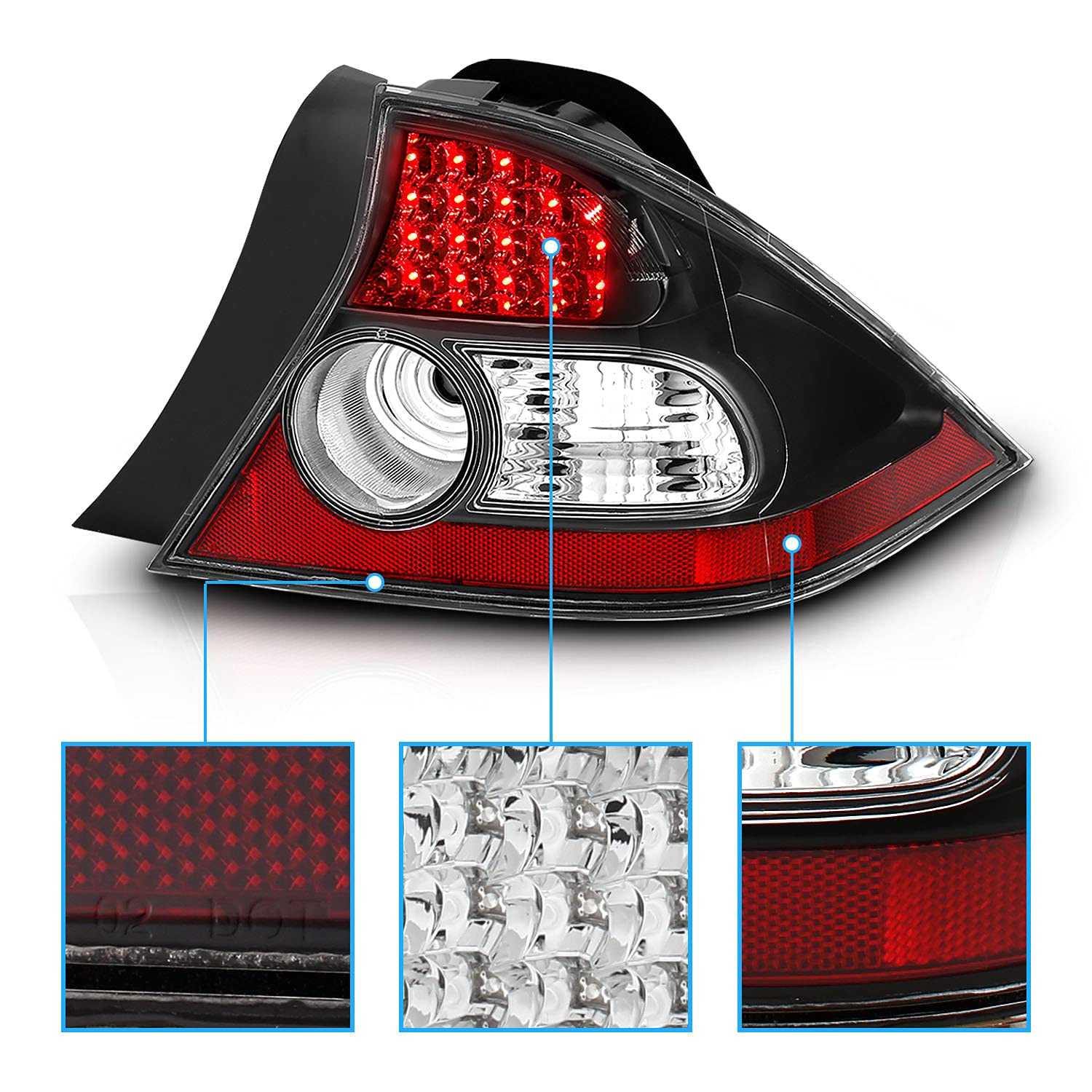 AmeriLite L.E.D Taillights for Honda Civic - Black, Driver & Passenger Side