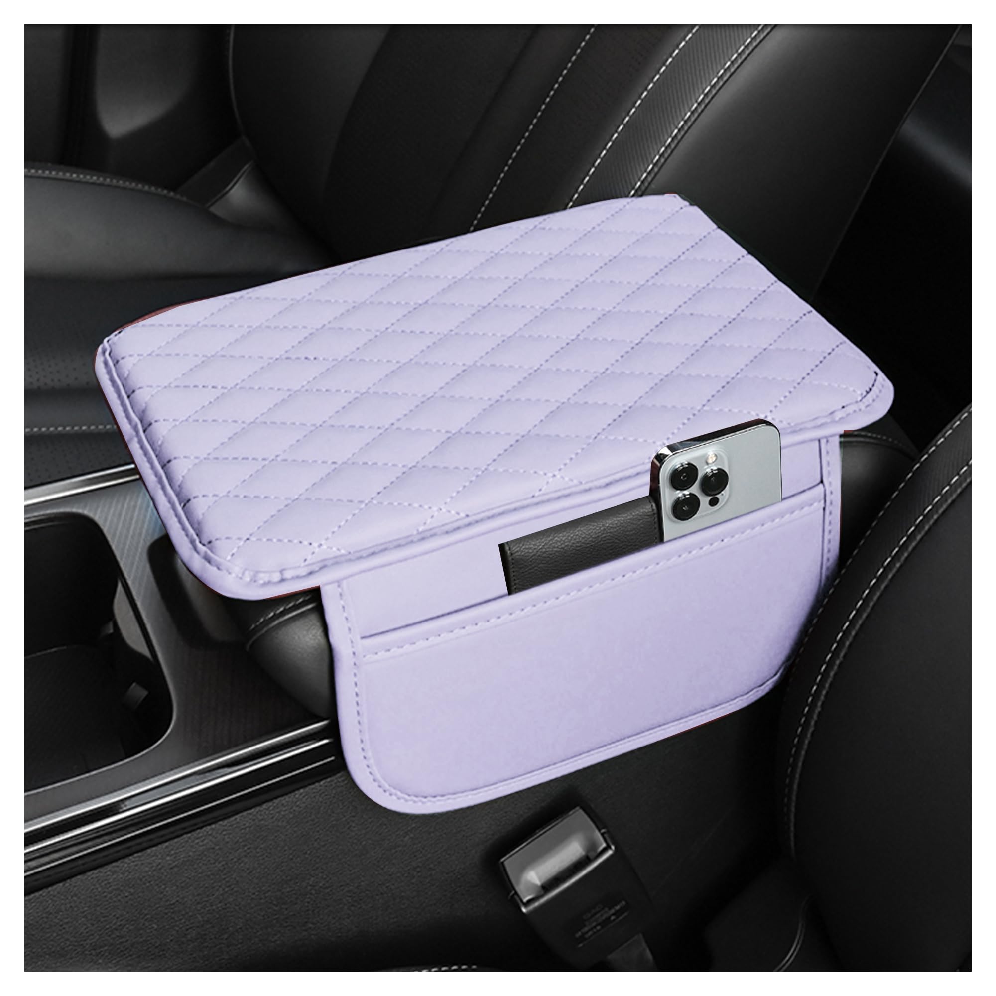 Upgraded Car Center Console Cover,Microfiber Leather Car Armrest Cover Cushion with 2 Storage Bags,Universal Car Armrest Storage