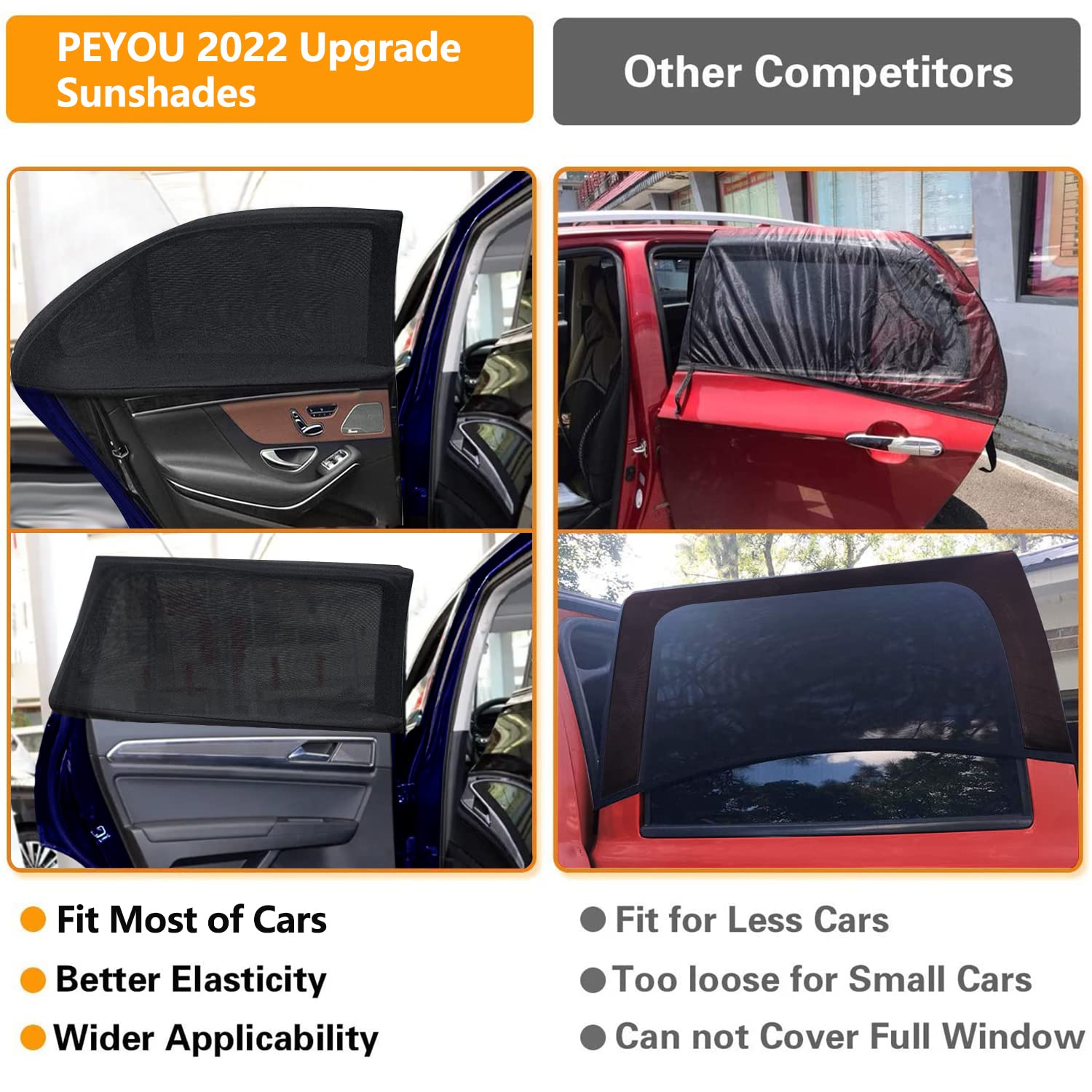 Car Window Shade, Peyou 2 Pack Car Side Window Sun Shades, Uv Protection Breathable Mesh Baby Window Covers, Universal Fit Most (99%) Of Cars, Privacy Protect For Kids,Family,Pets,Tints