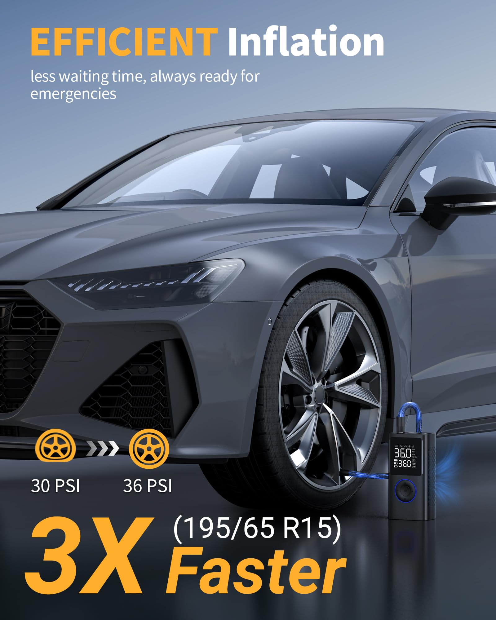 Powools Tire Inflator Portable Air Compressor, 150 Psi Cordless Mini Bike Tire Pump, Air Pump For Auto, Motorcycle, Bicycle, Bal