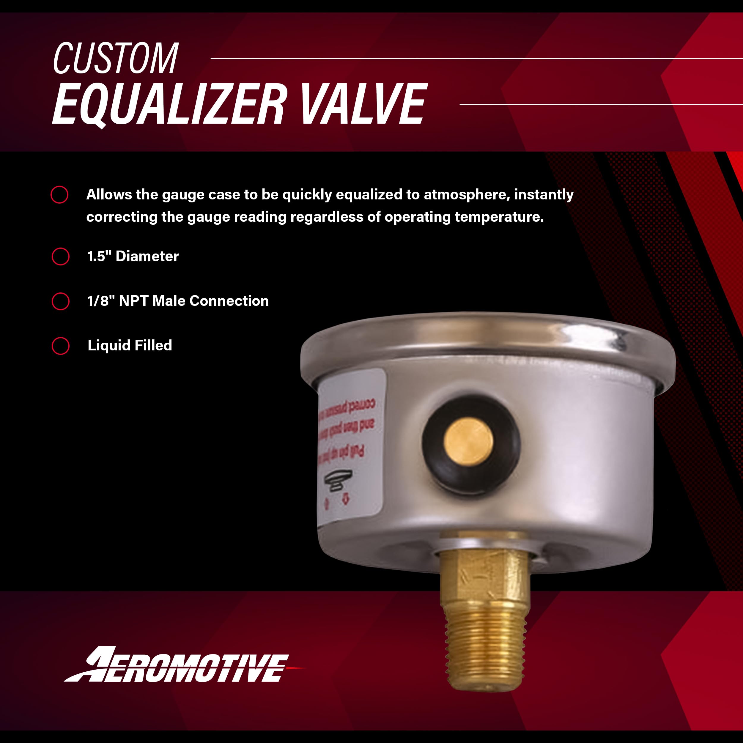 Aeromotive 15633 Fuel Pressure Gauge 0-100 Psi, 1/8 Npt, Liquid Filled, 1.5'' Diameter Dial