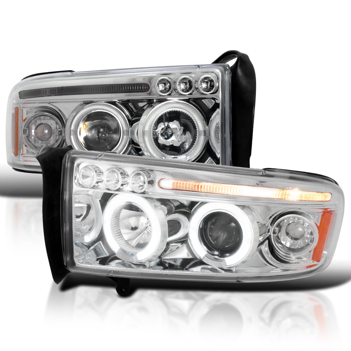 Spec-D Tuning Chrome Housing Clear Lens Projector Headlights Compatible With 1994-2001 Dodge Ram 1500/2500/3500, Left + Right Pair Headlamps Assembly