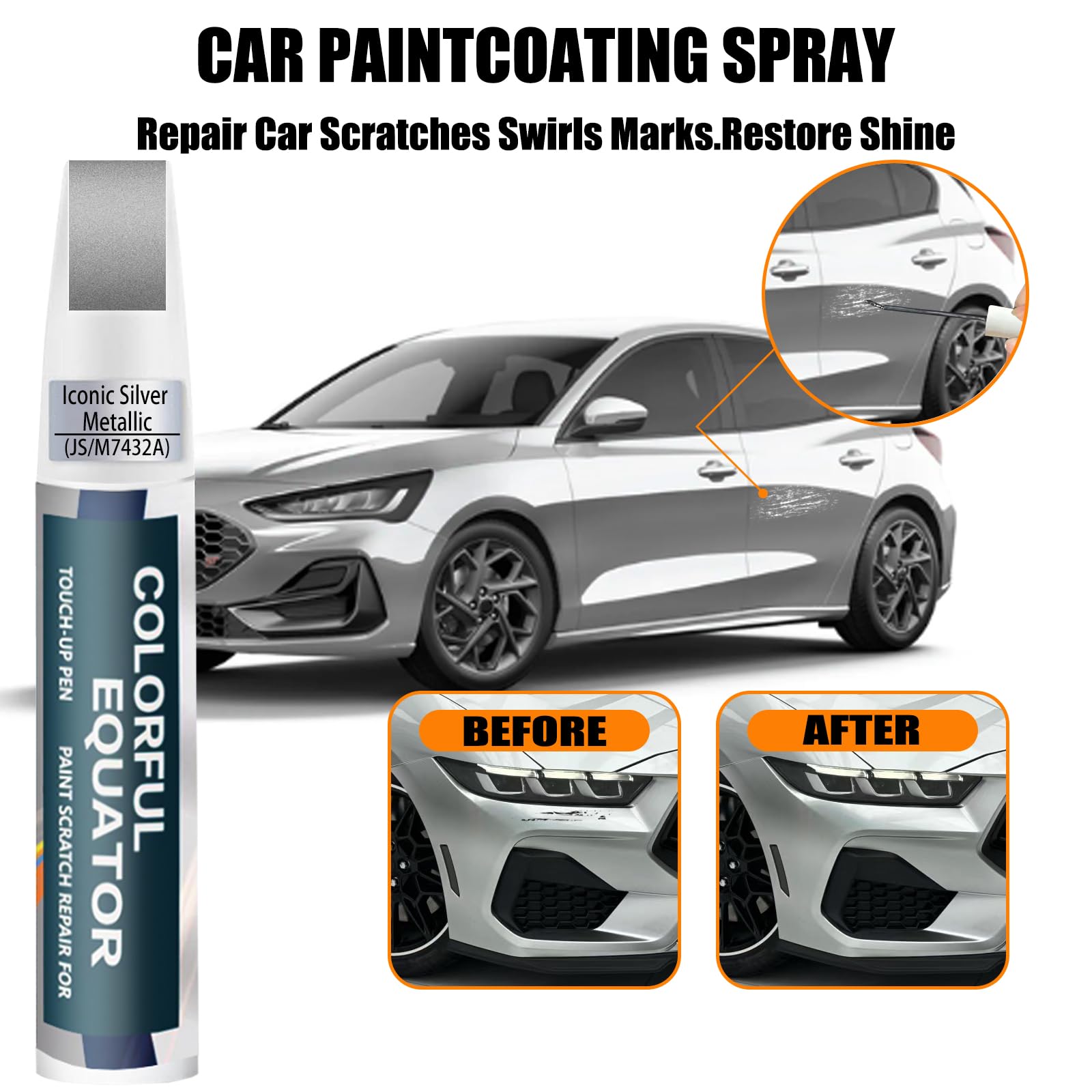 Js/M7432A Iconic Silver Metallic Touch Up Paint For Ford, Car Paint Pen Scratch Repair Two-In-One Touch Up Paint, Premium Car Sc
