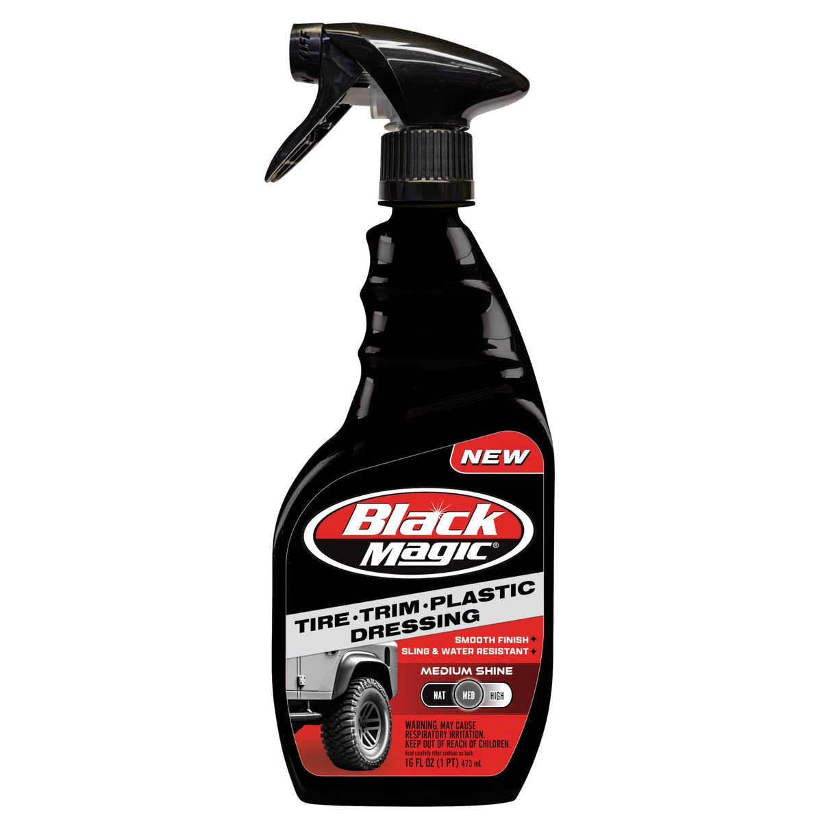 Black Magic 120230 Tire Trim Plastic Dressing, Medium Shine, Streak-Free, Water Resistant & Non-Greasy Formula For Tires, Trim &