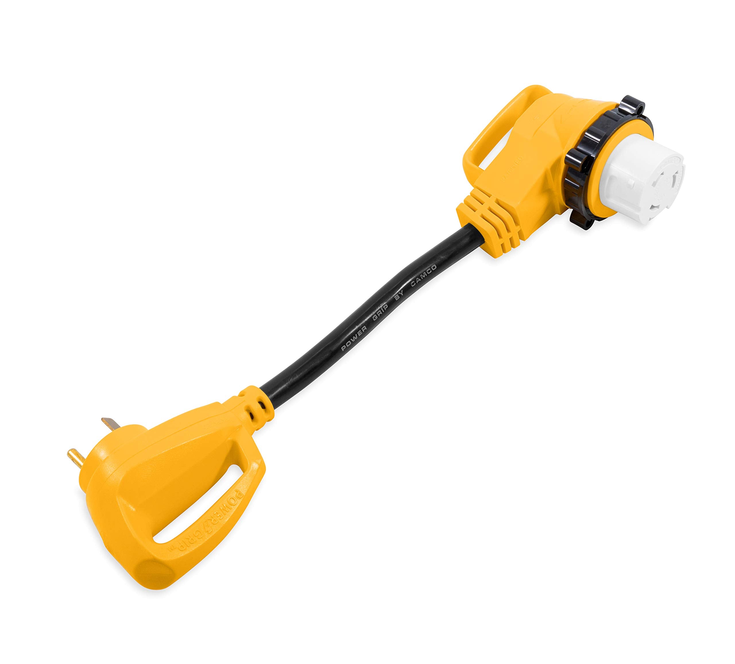 Camco Power Grip 18'' Locking Dogbone Adapter | 30Am/50Af 90-Degree Locking (21054)