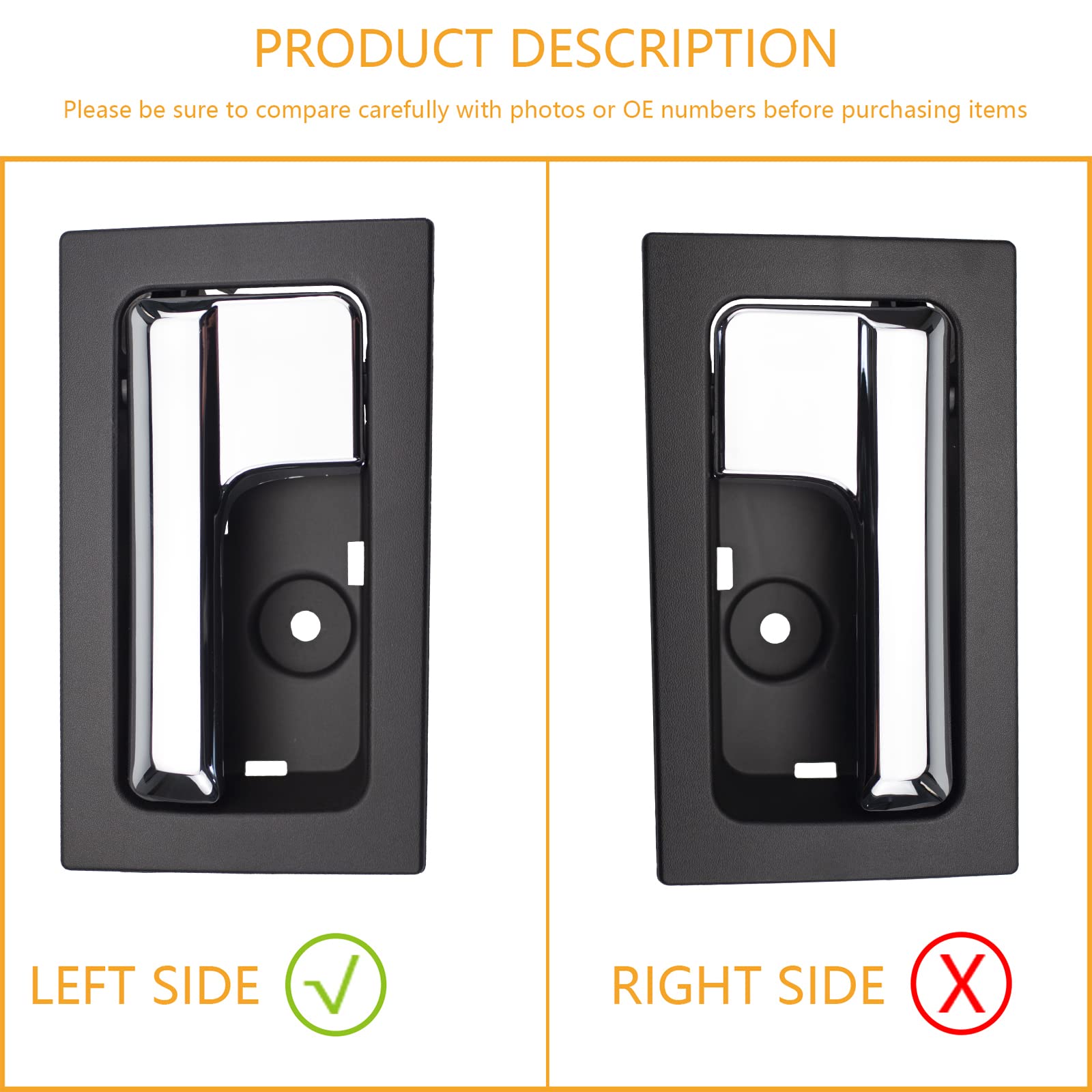 RLB-HILON Interior Door Handle Compatible with Ford F150 2009 to 2014 Year Front or Rear Left Driver Side Door, Chrome Lever Bla