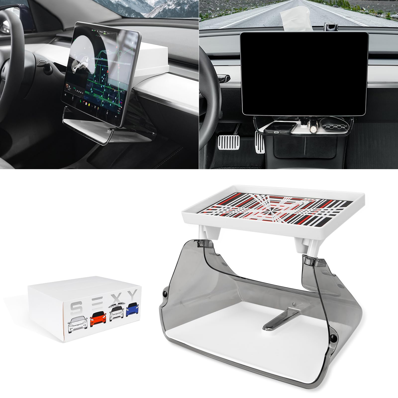 Klutchtech Telsa Model 3 Model Y Center Console Organizer Tray Magnetic Under Screen Storage Box Behind Screen Tray Dashboard Or
