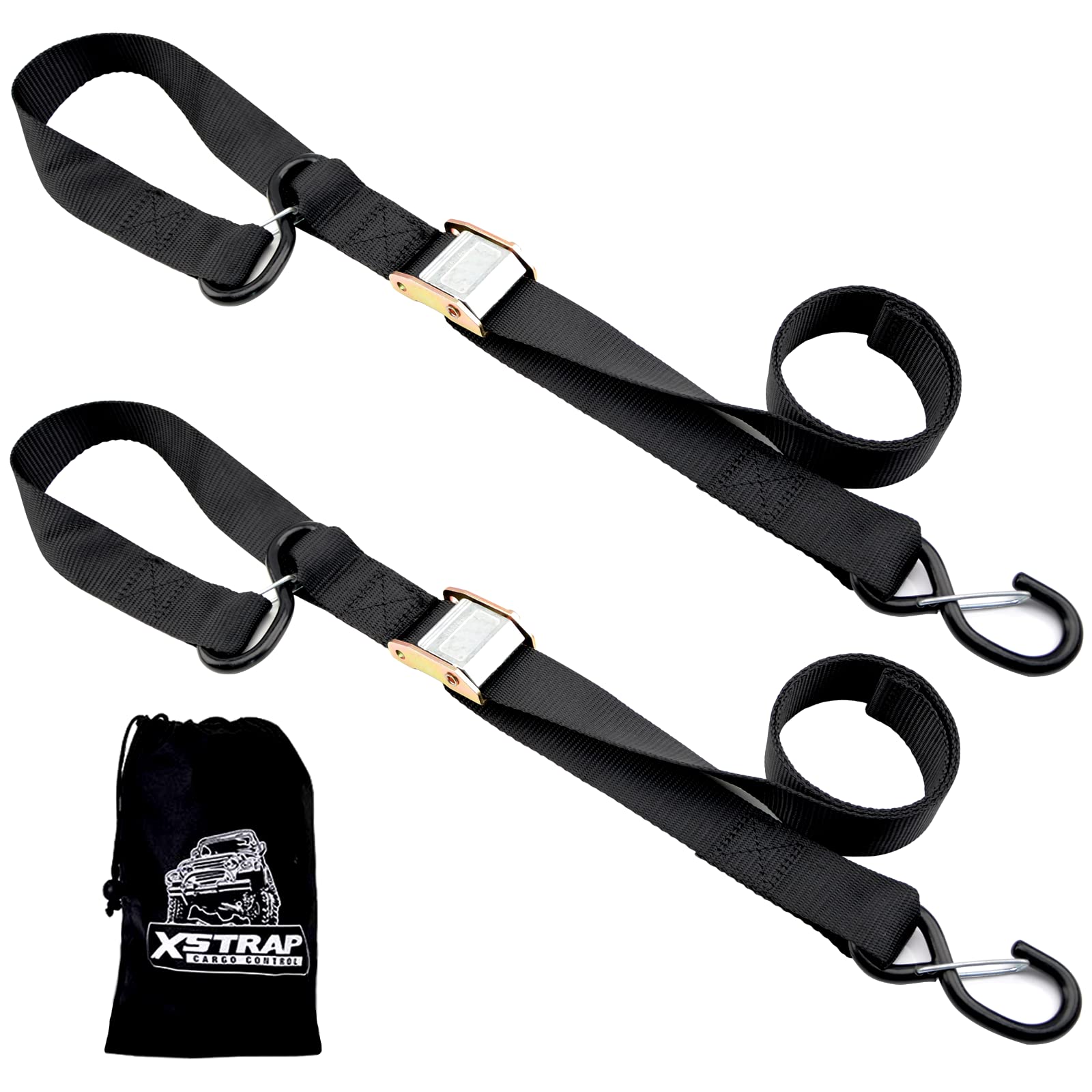 Xstrap Standard Motorcycle Tie Down Straps (2 Pack) 3,000Lb Break Strength, 8Ft Cambuckle Tie Down Set With S Hook And Soft Loop