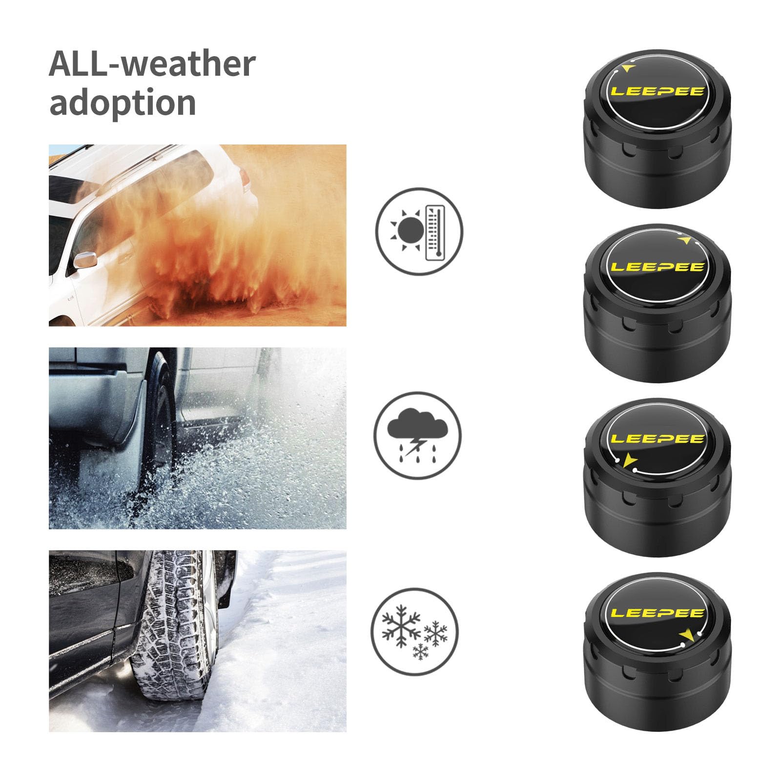 LEEPEE Tire Pressure Monitoring System, 5 Alarm Modes, with 4 External Sensors TPMS, Support iOS and Android, Real-time Displays
