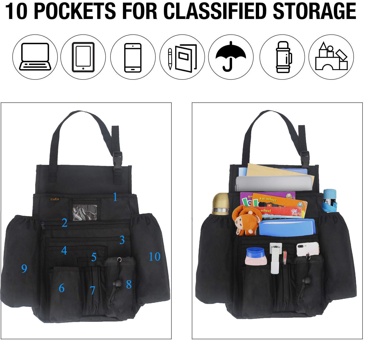 ECWKVN Front Seat Organizer - Black Passenger Seat File Organizer with Laptop Holder & Cup Holder for Cars, Ideal for Law Enforcement