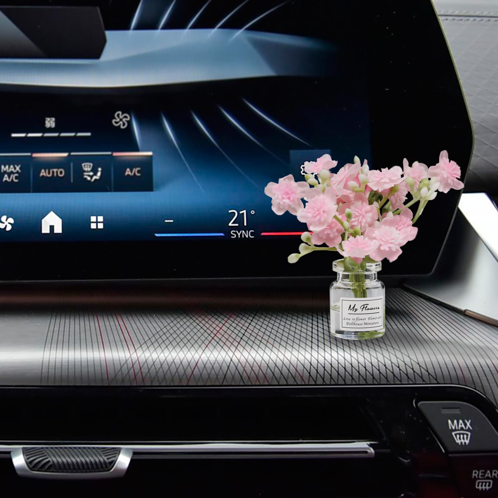 HUFIDA Flower Car Accessories Dashboard Plant Decorations, Set of 3 Mini Flowers Bouquet Car Decor for Women Aesthetic (Colorful