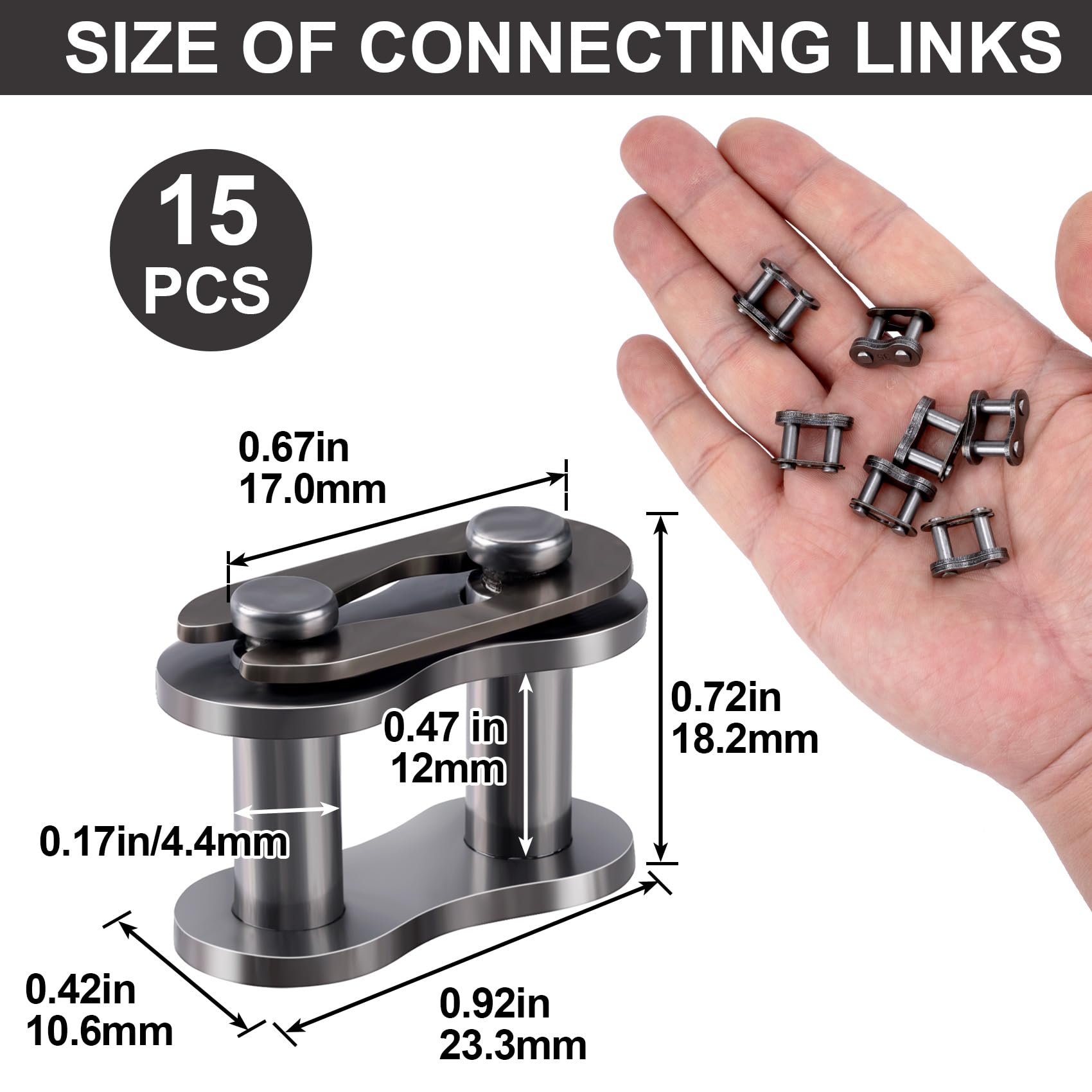 Pagow 15Pcs #428 Chain Master Link Roller, Steel Alloy Heavy Duty Connector For Bike Bicycle Mini Karting Pit Atv Scooter Baja D