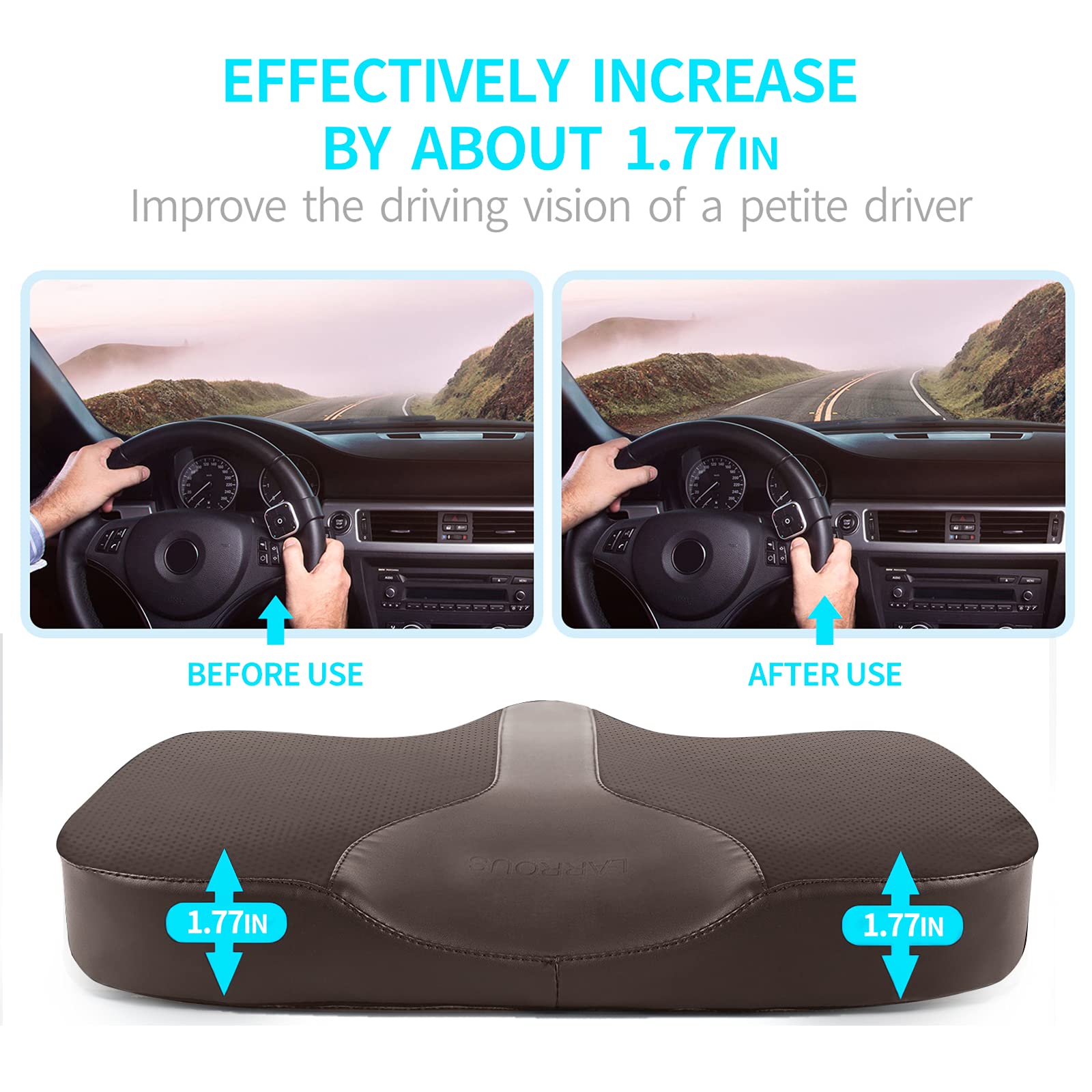 Larrous Car Seat Cushion - Comfort Memory Foam Seat Cushion For Car Seat Driver, Tailbone (Coccyx) Pain Relief Pad, Car Seat Cushions For Driving, Office Chair Cushion (Brown)