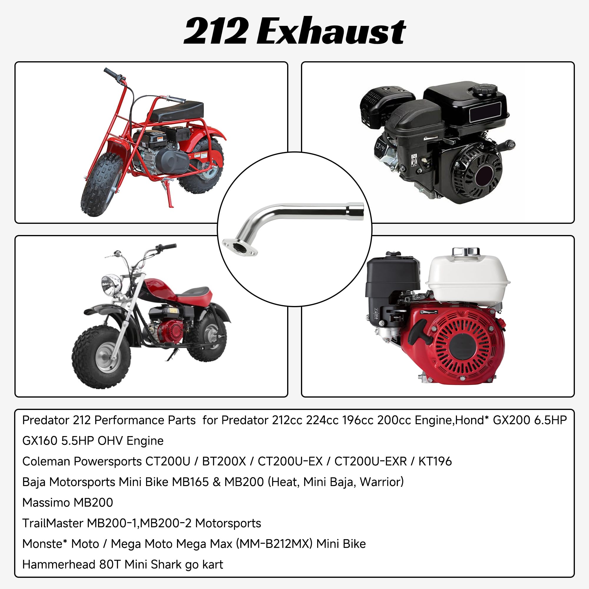 Yoxufa 212Cc Exhaust Pipe Header Replacement For Predator 212Cc 224Cc 196Cc Coleman Ct200U Ct200U-Ex Bt200X Baja Warrior Massimo