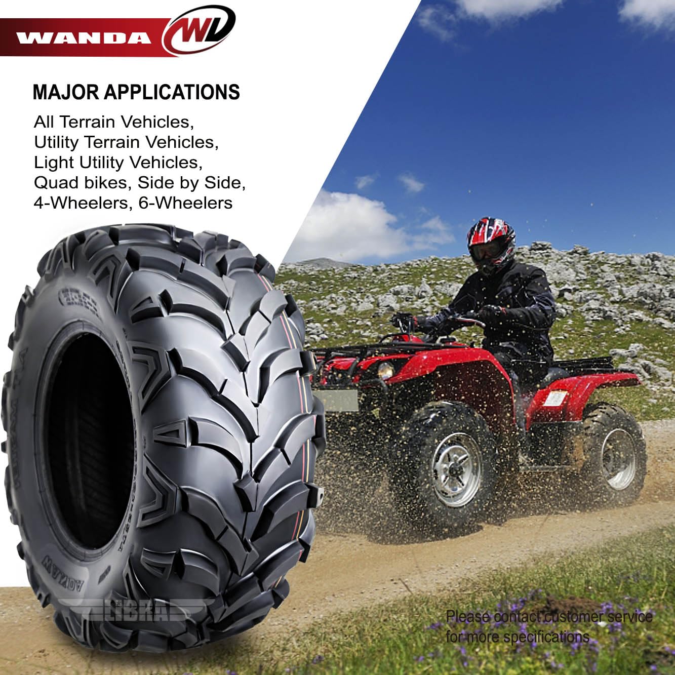 Wanda P341 Atv/Utv Tires 25X8-12 Front & 25X10-12 Rear Solid Mud, Set Of 4