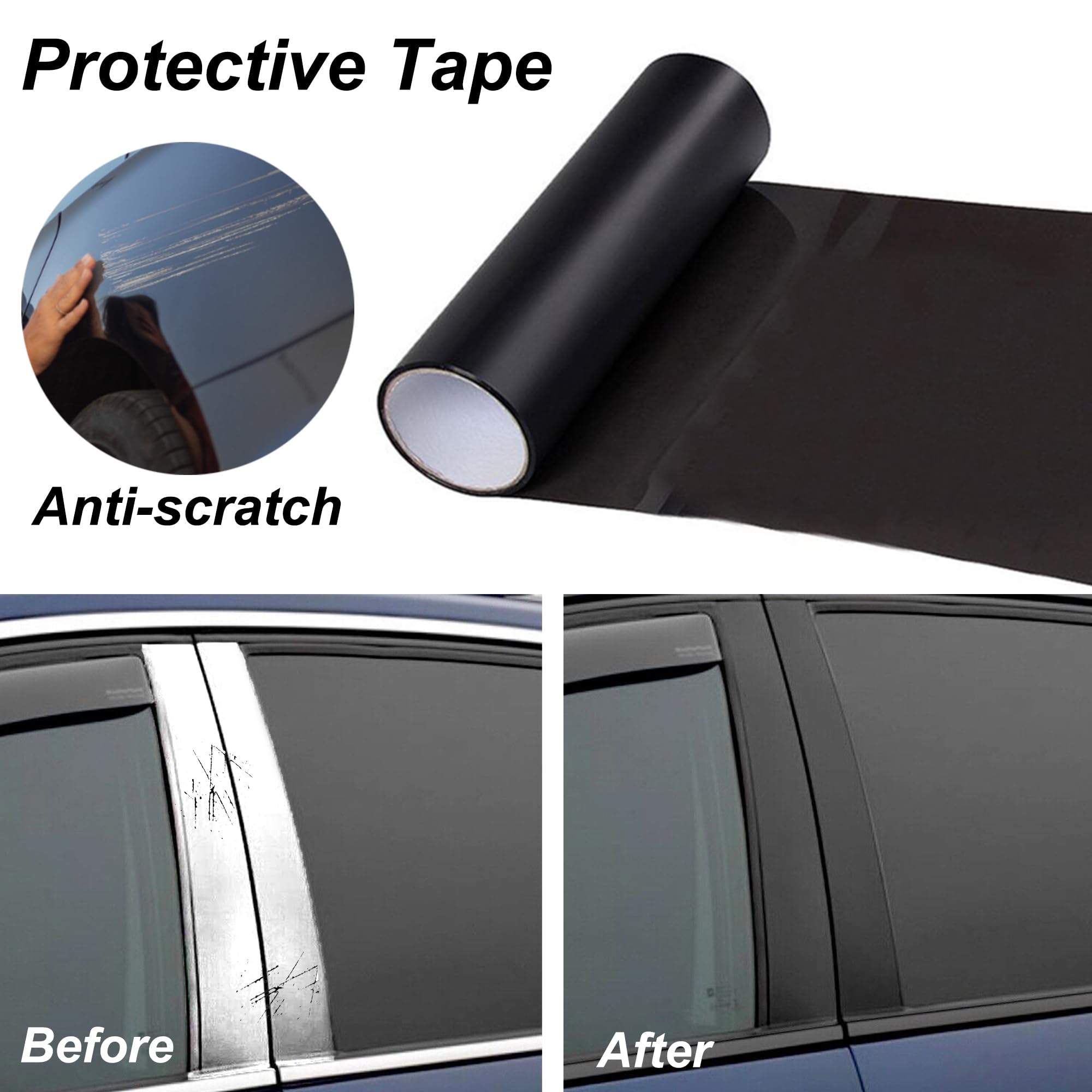 Lypumso Matte Black Vinyl Wrap Tape Roll, 2 Inch X 30Ft Self-Adhesive Black Out Chrome Delete Tape With Tool Kit Air Release Adh