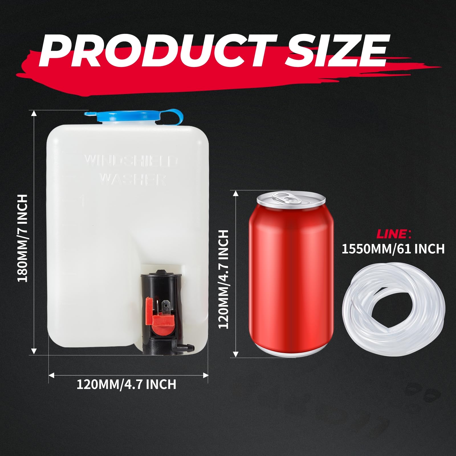 Kemimoto Universal Car Windshield Washer Pump, Washer Fluid Reservoir Bottle Kit With Pump Jet Button Switch 12V Windshield Tank