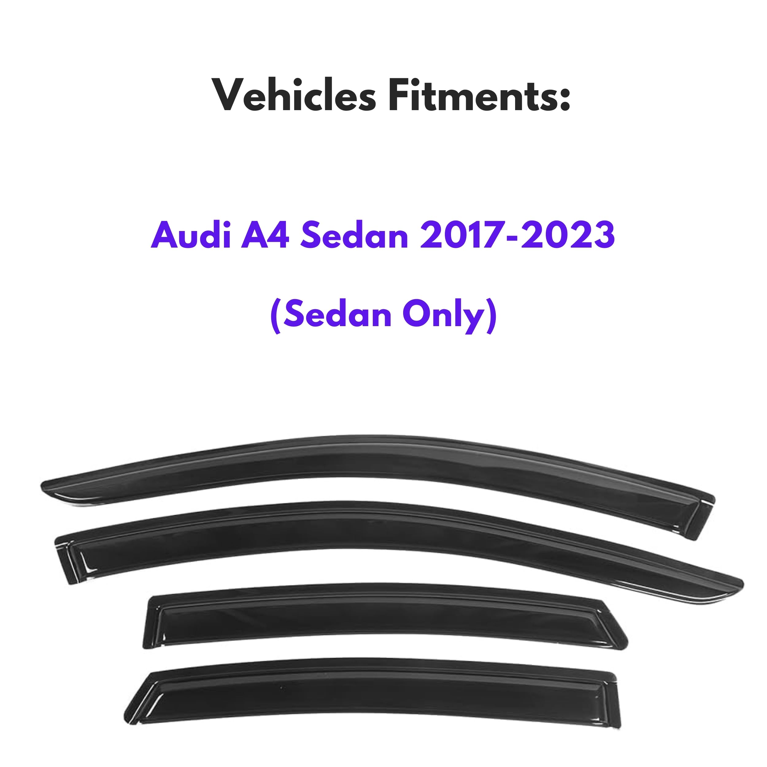 Kpy Window Visor Compatible With Audi A4 Sedan 2017-2023, 4Pc Rain Guard Side Window Vent Deflectors Tape-On Style, 2017 2018 20