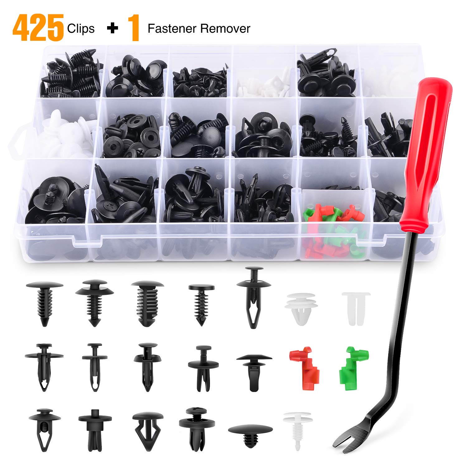 GOOACC 425 Pcs Car Body Retainer Clips Set Tailgate Handle Rod Clip Fastener Remover - 19 Popular Sizes Auto Push Pin Rivets -Do