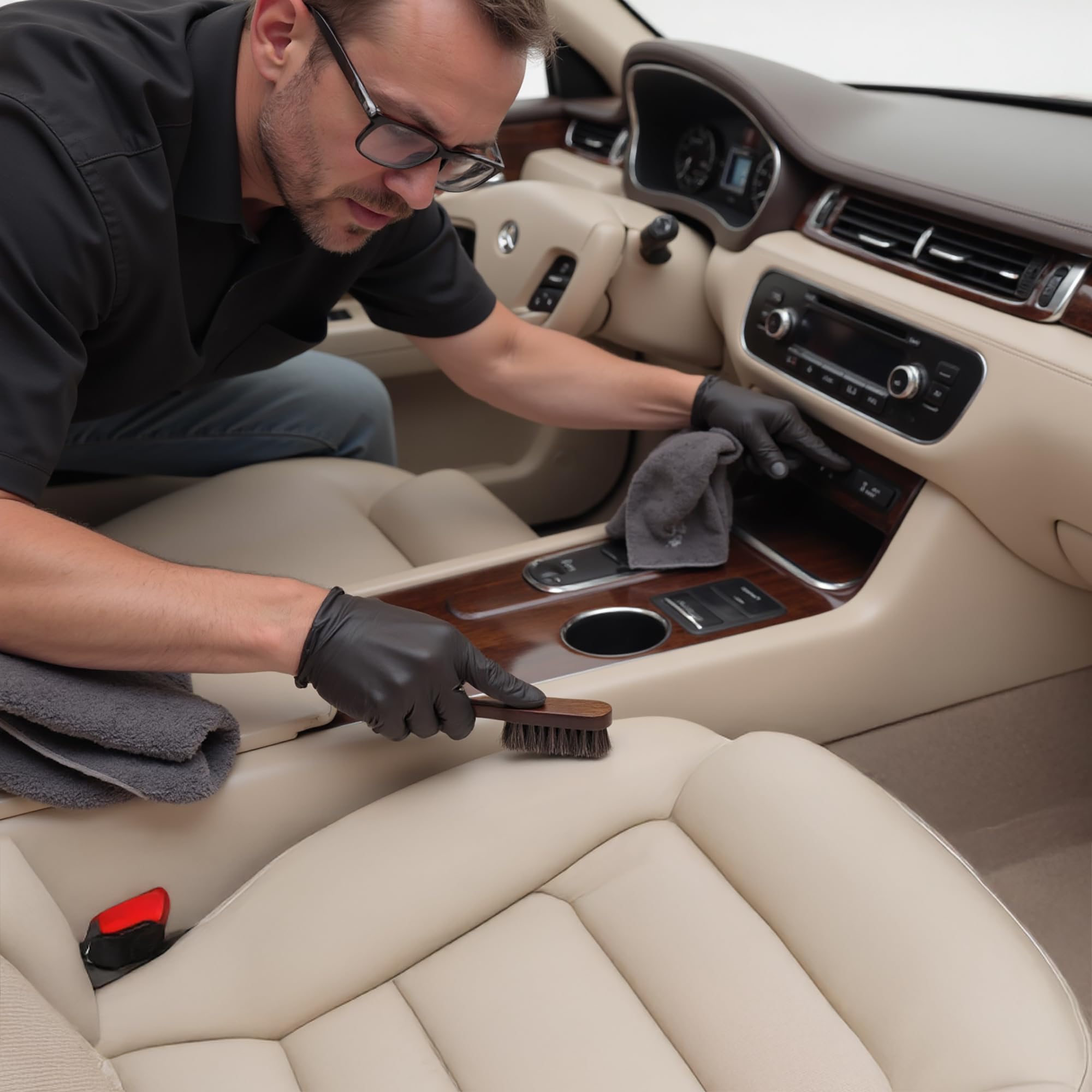 Takavu Leather & Upholstery Cleaning Brush Set, 100% Horse Hair Bristle, To Clean Car Seats & Leather Sofas, For Alcantara, Inte