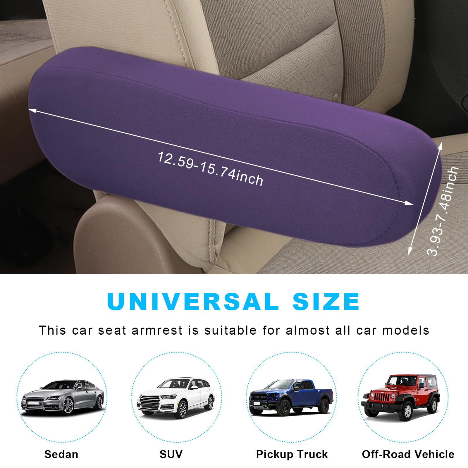 Kewucn 2 Pcs Car Front Seat Armrest Covers, Elastic Fabric Auto Seat Armrest Protectors, Universal Seat Arm Rest Cover Replaceme