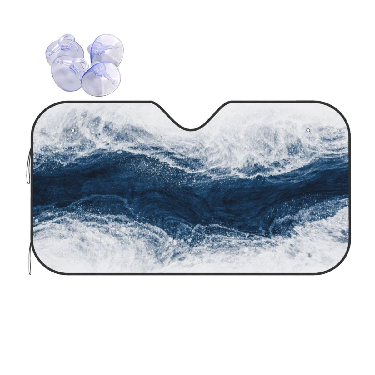 Navy Blue and White Wave Beach Cool Windshield Sun Shade Front Protector Folding Car Sun Visor Blocks Uv Rays Keeps Your Vehicle