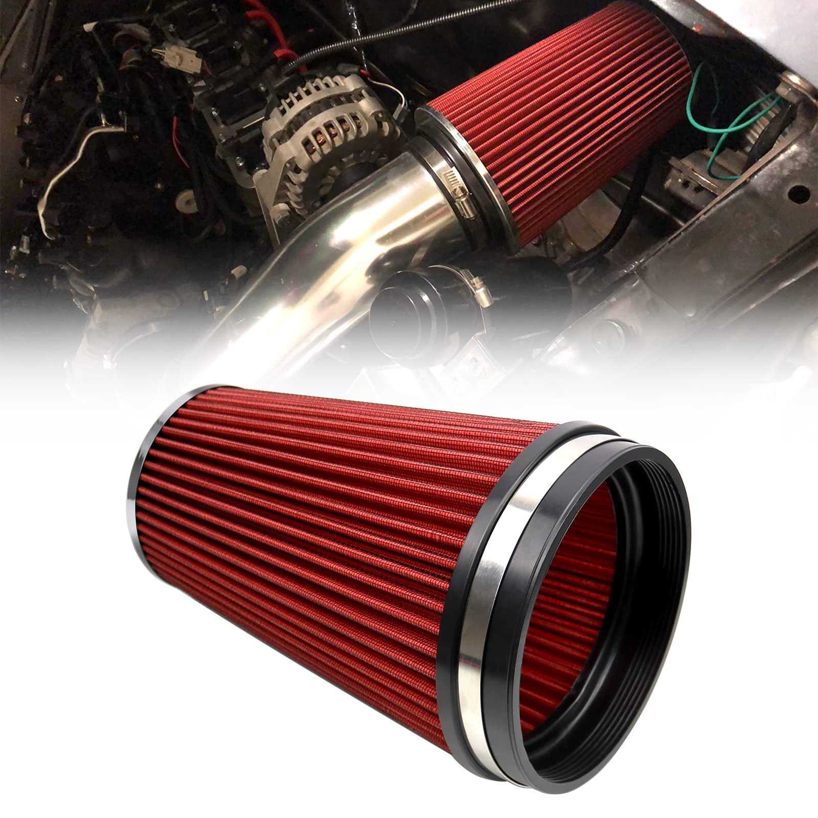 RYANSTAR RACING 152mm 6'' High Flow Round Tapered Cone Closed-Top Washable Clamp-On Dry Air Filter Long 265mm Tall