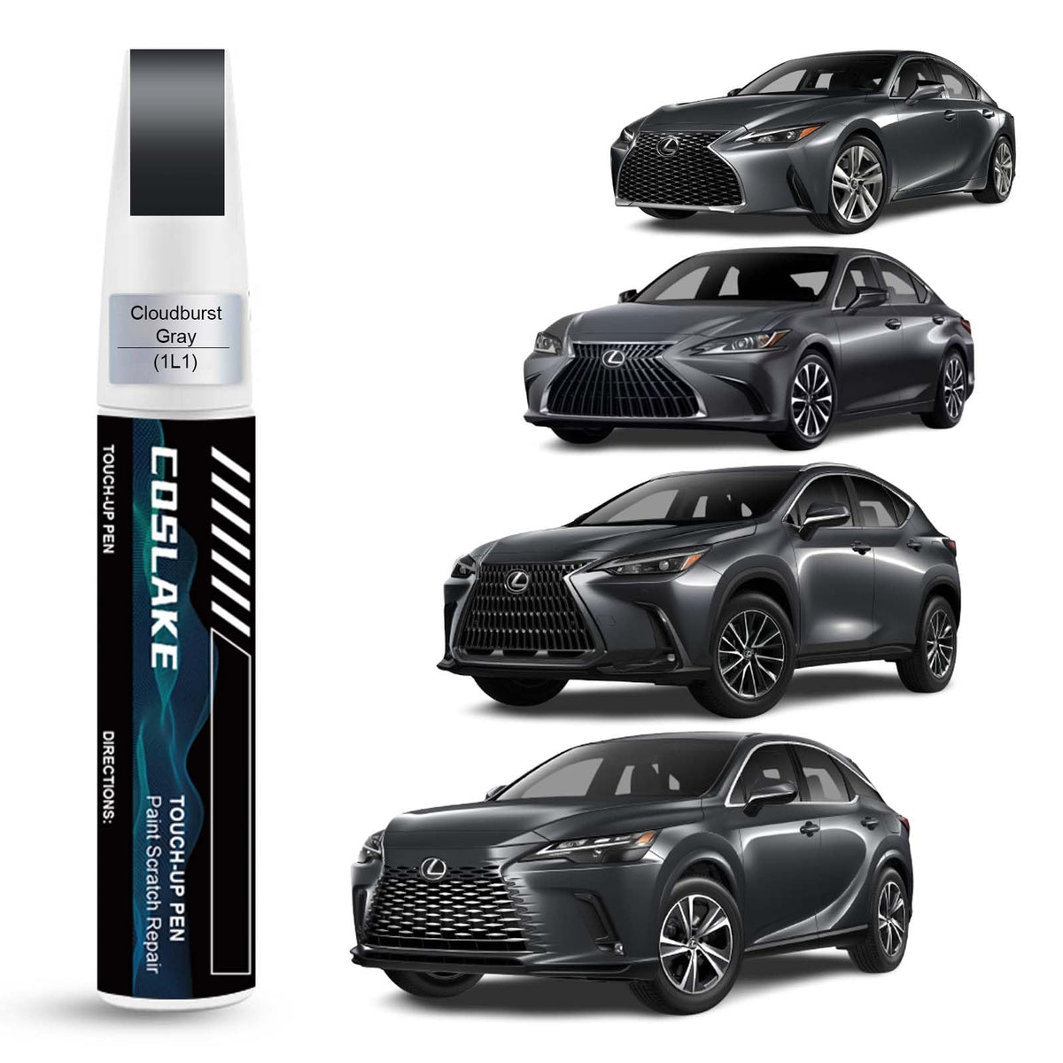 COSLAKE Car Touch Up Paint(Cloudburst Gray(1L1)) for Lexus, Car Paint Scratch Repair Kit, Quick & Easy Solution to Repair, 2 in 