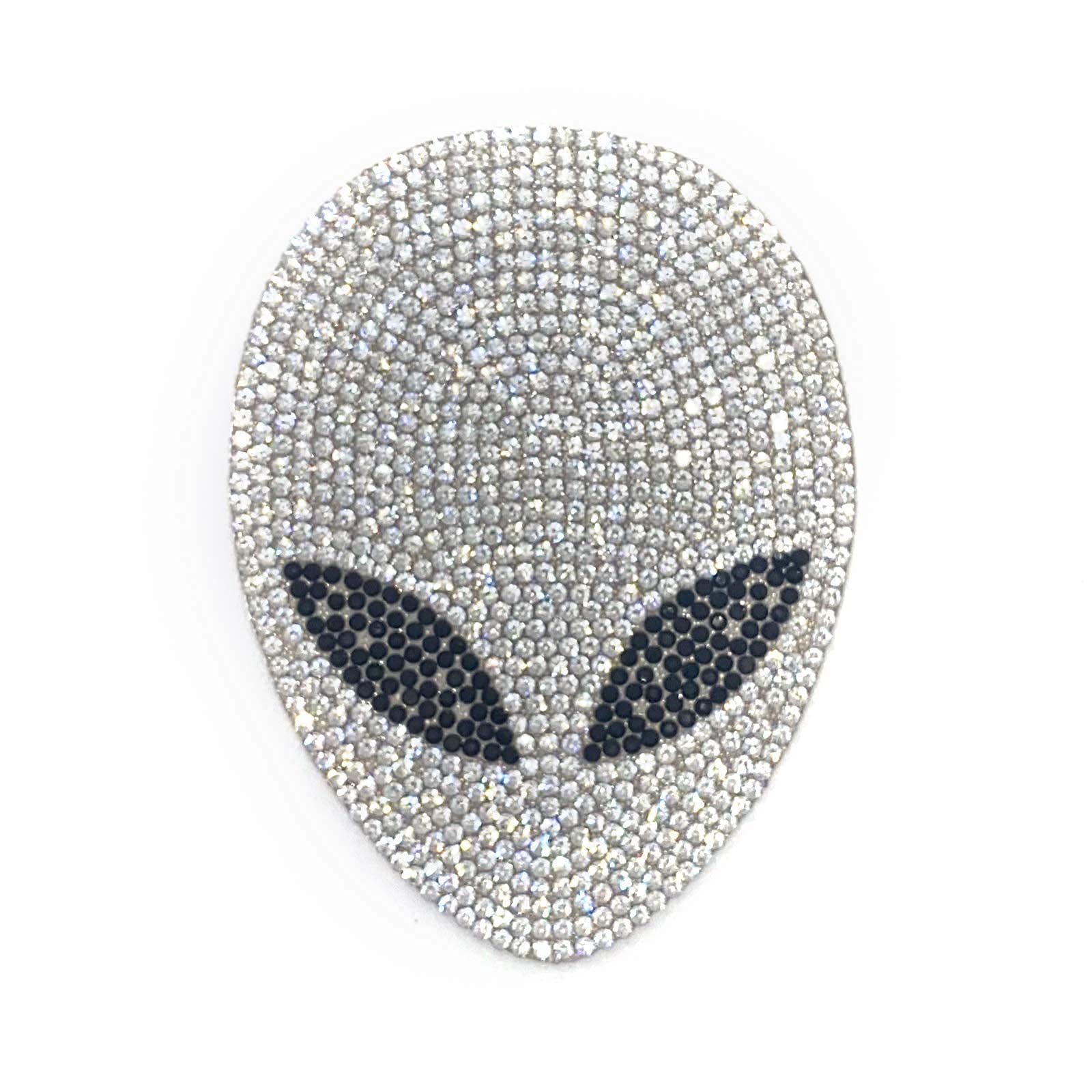 Silver Bling Alien Car Decal, Sparkling Rhinestone Waterproof Xenomorph Sticker 4'' Height