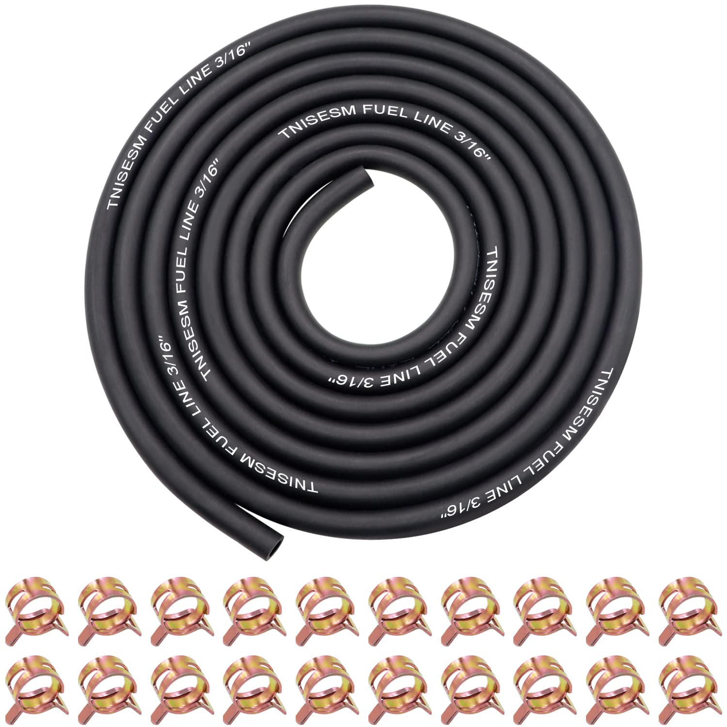 Tnisesm 3/16 Inch Id Fuel Line Hose 10 Feet + 20Pcs 2/5' Id Hose Clamps For Kawasaki Kohler Briggs & Stratton Small Gas Diesel Powersports Engines And Generators