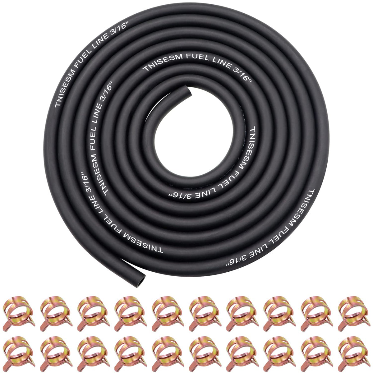 Tnisesm 3/16 Inch ID Fuel Line Hose 10 Feet + 20Pcs 2/5'' ID Hose Clamps for Kawasaki Kohler Briggs & Stratton Small Gas Diesel 
