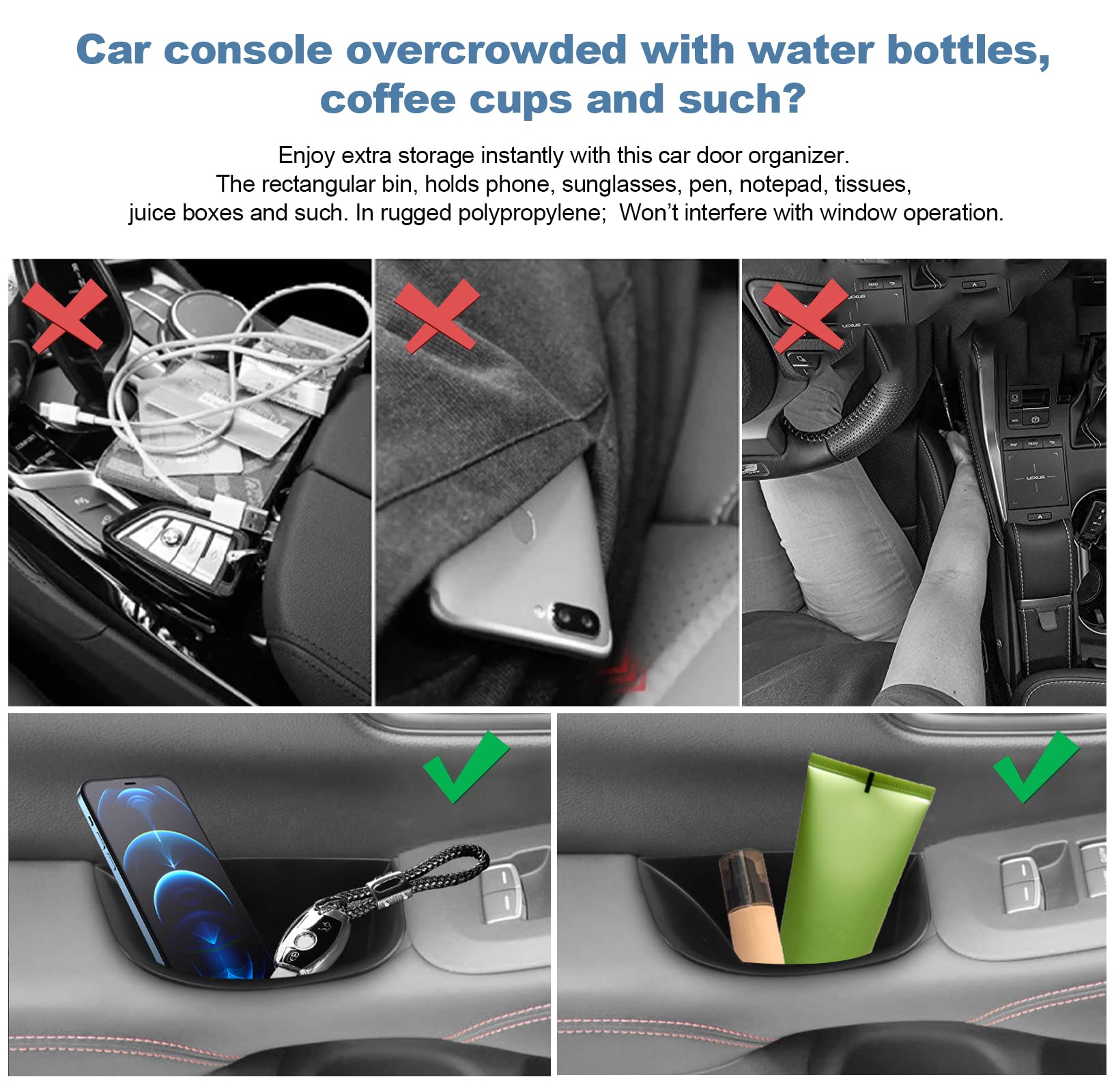 Cdefg 2Pcs For 2023-2025 Hr-V Door Side Storage Box Handle Pocket Trash Container 2023 2024 2025 Hr-V Console Driver Passenger D