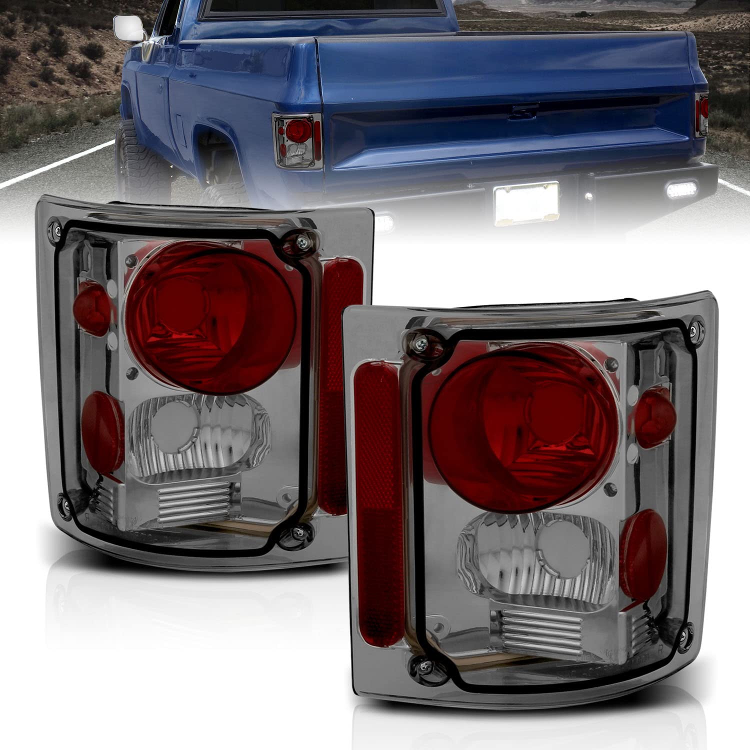 Amerilite Smoke Replacement Brake Tail Lights Pair For 1973-1991 Chevy Gmc Full Size Blazer Jimmy C/K Truck - Passenger And Driv