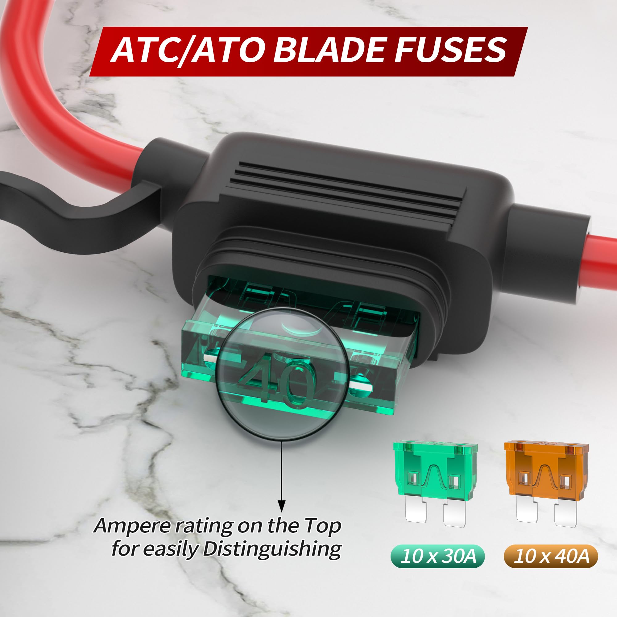 Daiertek 12 Gauge Inline Fuse Holder 12V, Ato/Atc In Line Fuse Holder 12 Volt Waterproof With 30 Amp & 40 Amp Medium Blade Fuse