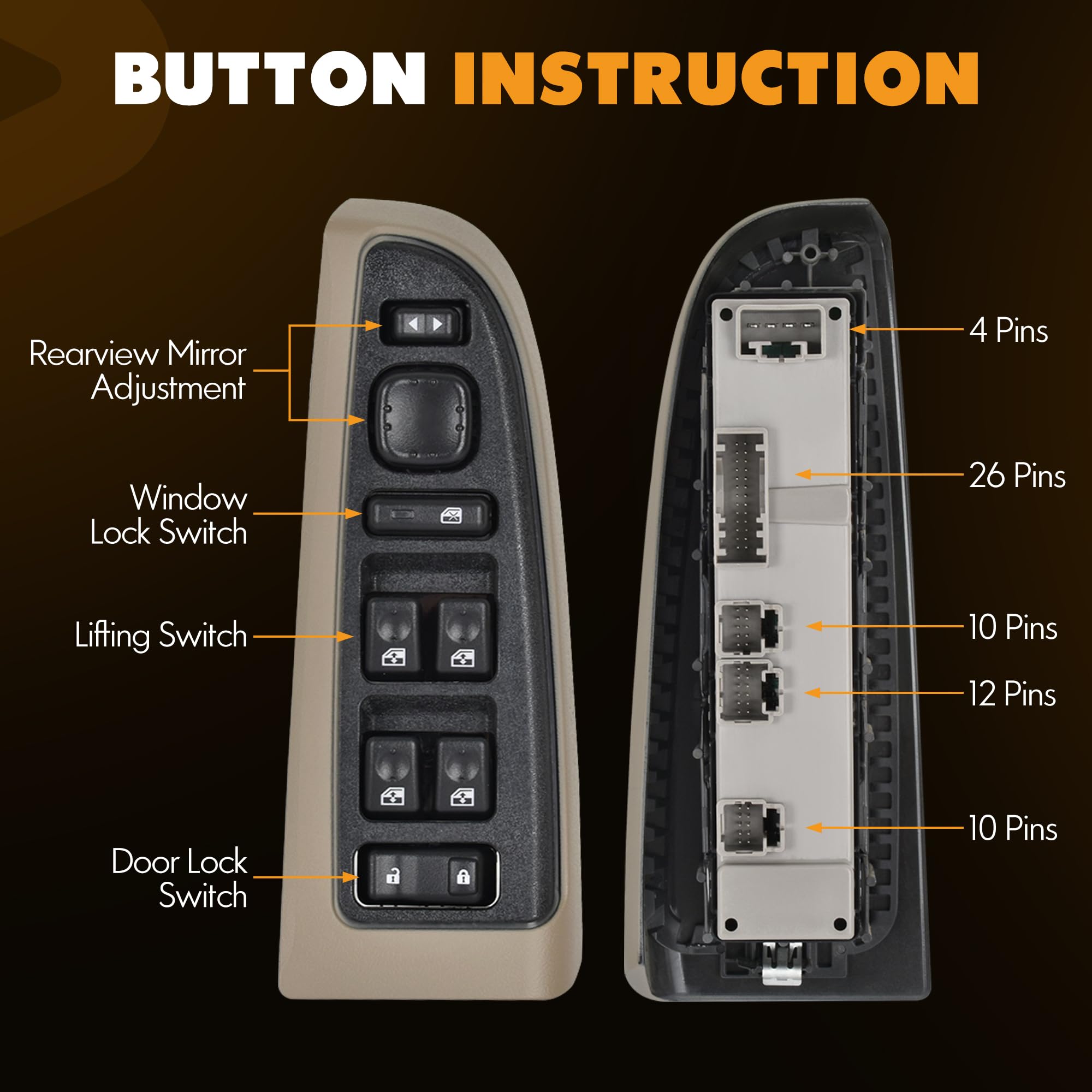 ASOPARTS 15883323 Driver Side Door Lock and Power Window Switch & Tan Bezel Cover Fit for 2003-2008 Chevy Avalanche Silverado Su