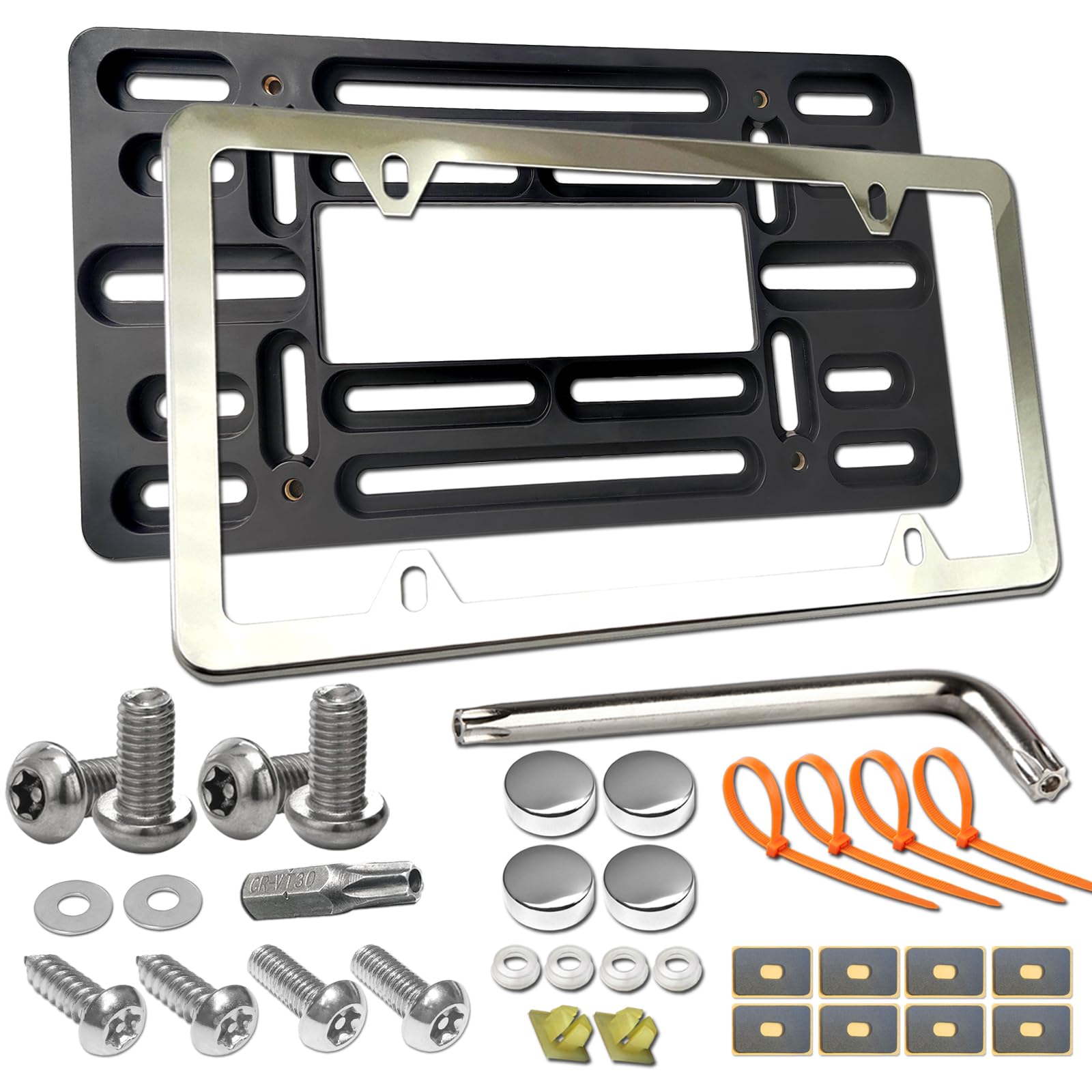 Aootf Front License Plate Bracket- Universal Front Bumper Plate Mounting Kit, Car Tag Holder Adapter& Stainless Steel Plate Cove