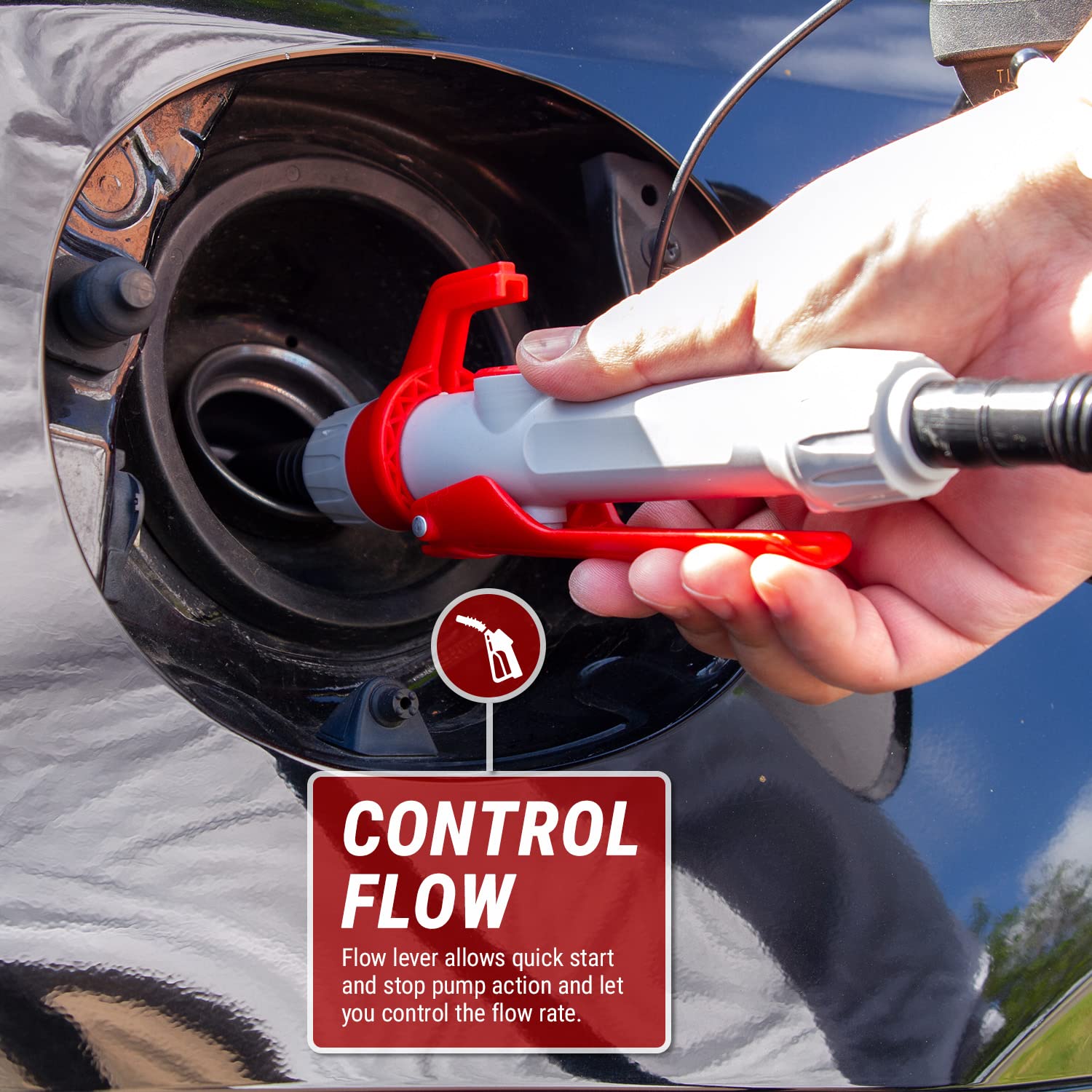 TERA PUMP Gas Can Liquid Transfer Pump Battery Operated (4 AA batteries), 4.1 ft. Long Hose w/Gas Pump Nozzle for Easy Flow Control, Fast Flow 2.5 Gal/Min