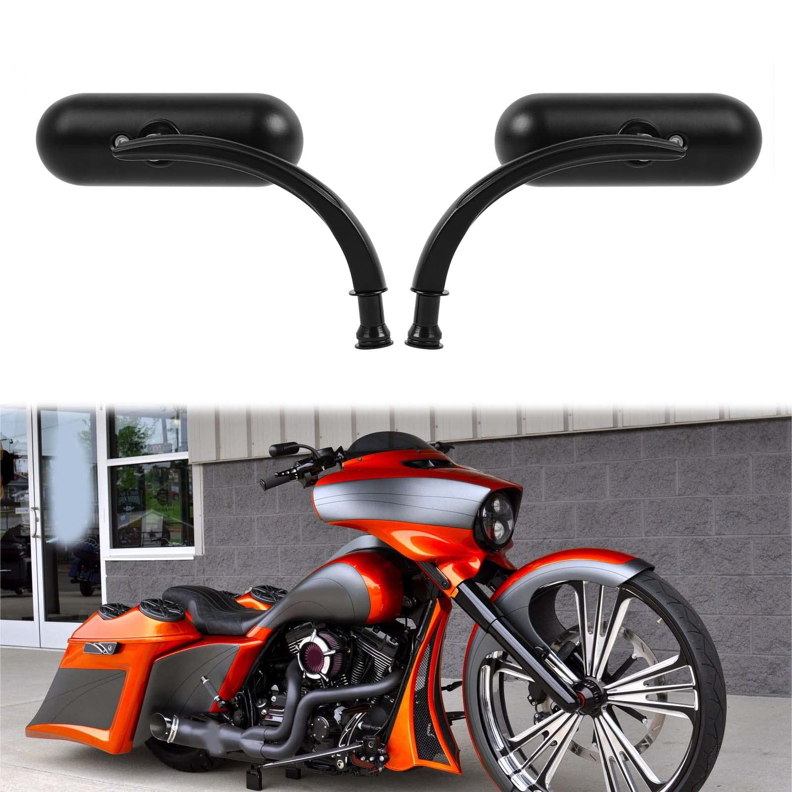 Rich Choices Black 8mm 10mm Motorcycle Mini Oval Rearview Mirrors, Model CB11016, Glass for Dyna Softail Touring Sportster 883 1200