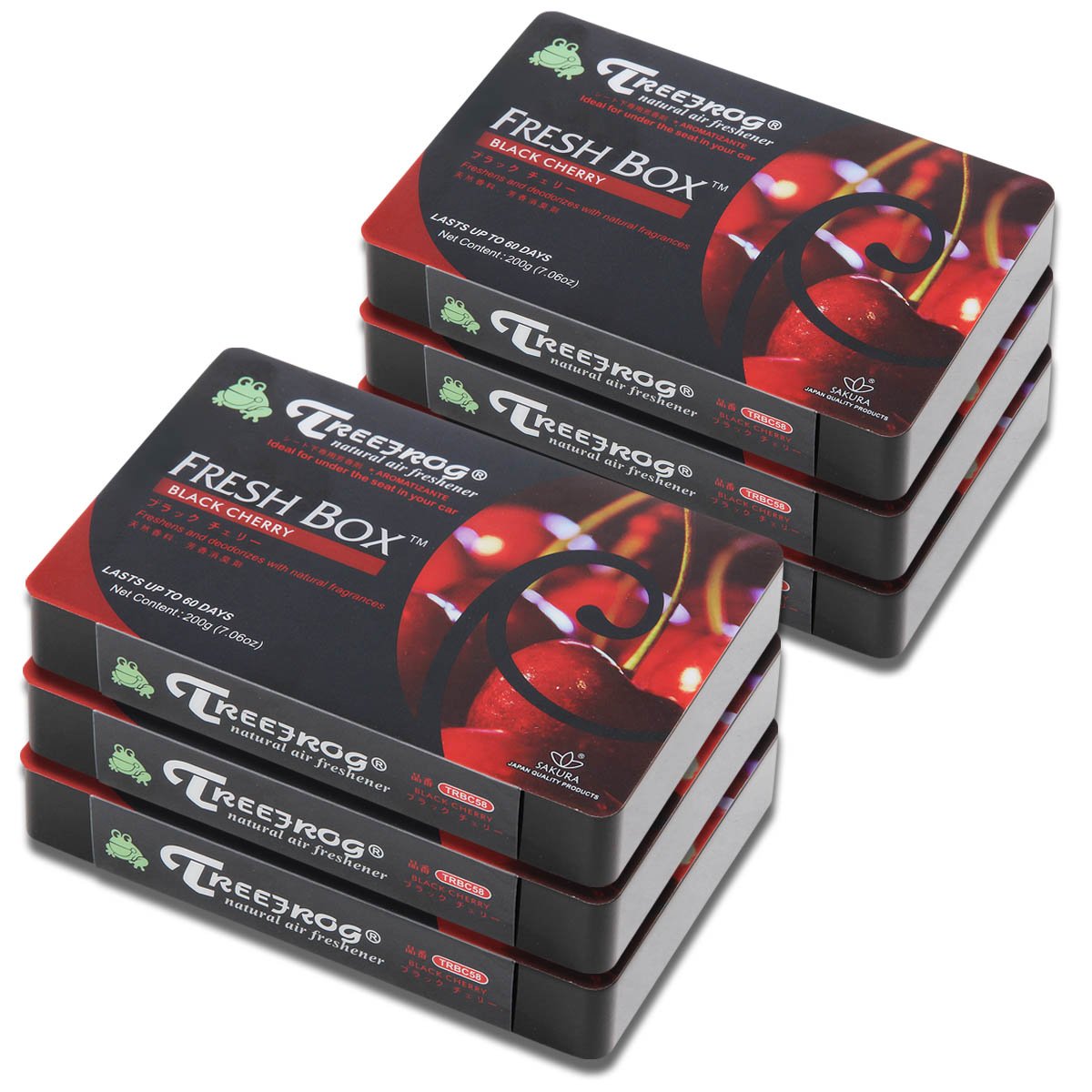 Pack Of 6 Treefrog Xtreme Fresh Under-The-Car Natural Air Freshener (Black Cherry Scented)
