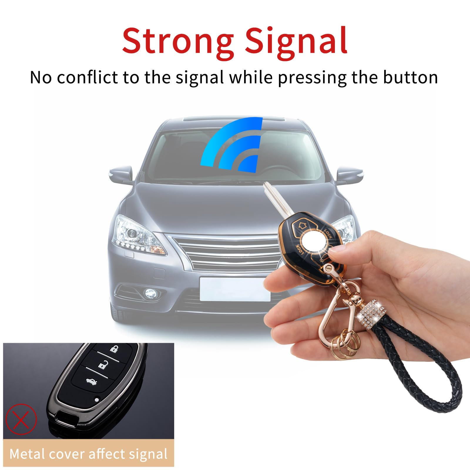 Gematay For Bmw Key Fob Cover With Keychain Lanyard, Soft Tpu Key Fob Protector Shell Compatible With Bmw 3 5 7 Series M3 M5 M6