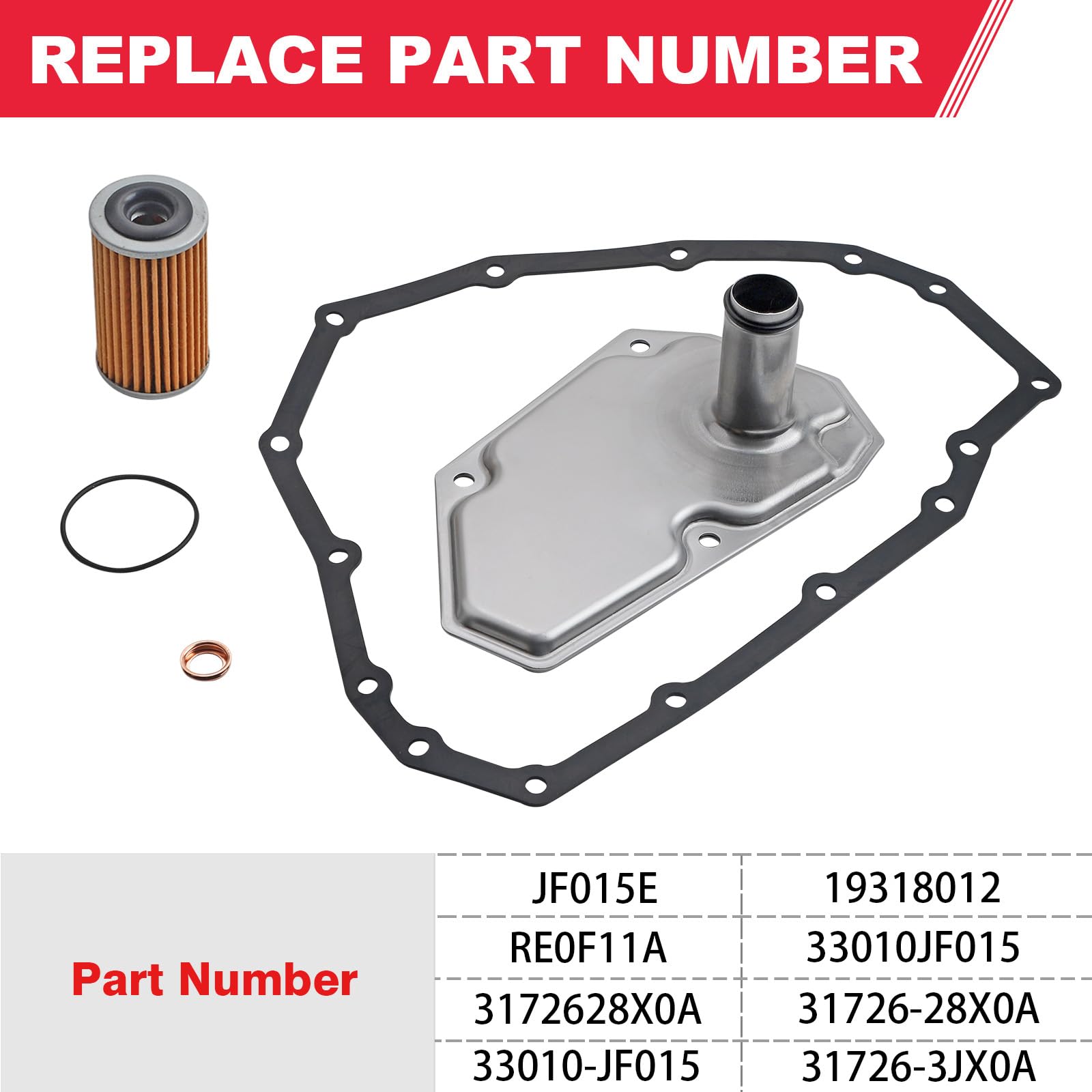 Fitede RE0F11A JF015E Transmission Filter Oil Pan Gasket Kit Fits for 2012-2019 Nissan Versa Sentra Versa Note Replaces# 33010-J