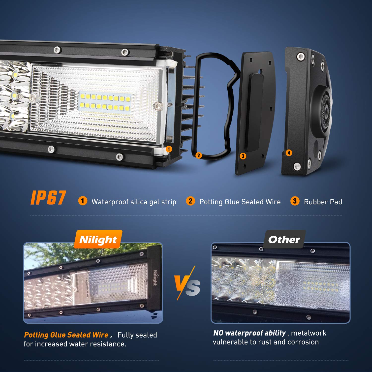 Nilight - 18015C-A LED Light Bar, 52Inch, 783W, 78000LM, Curved Triple Row Flood Spot Combo Beam Off Road Driving Lights for Boa