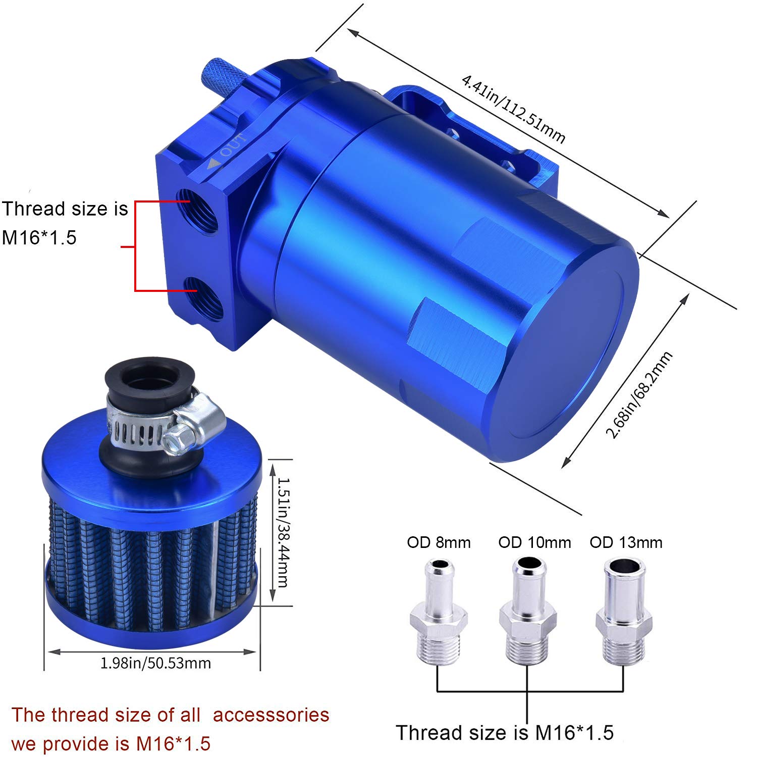 Speedwow Universal Oil Catch Can Kit With Low Micron Bronze Filter & Larger Removable Baffle,Oil Capture Tank Air Tank With 3/8' Fuel Line, 300Ml (Blue)