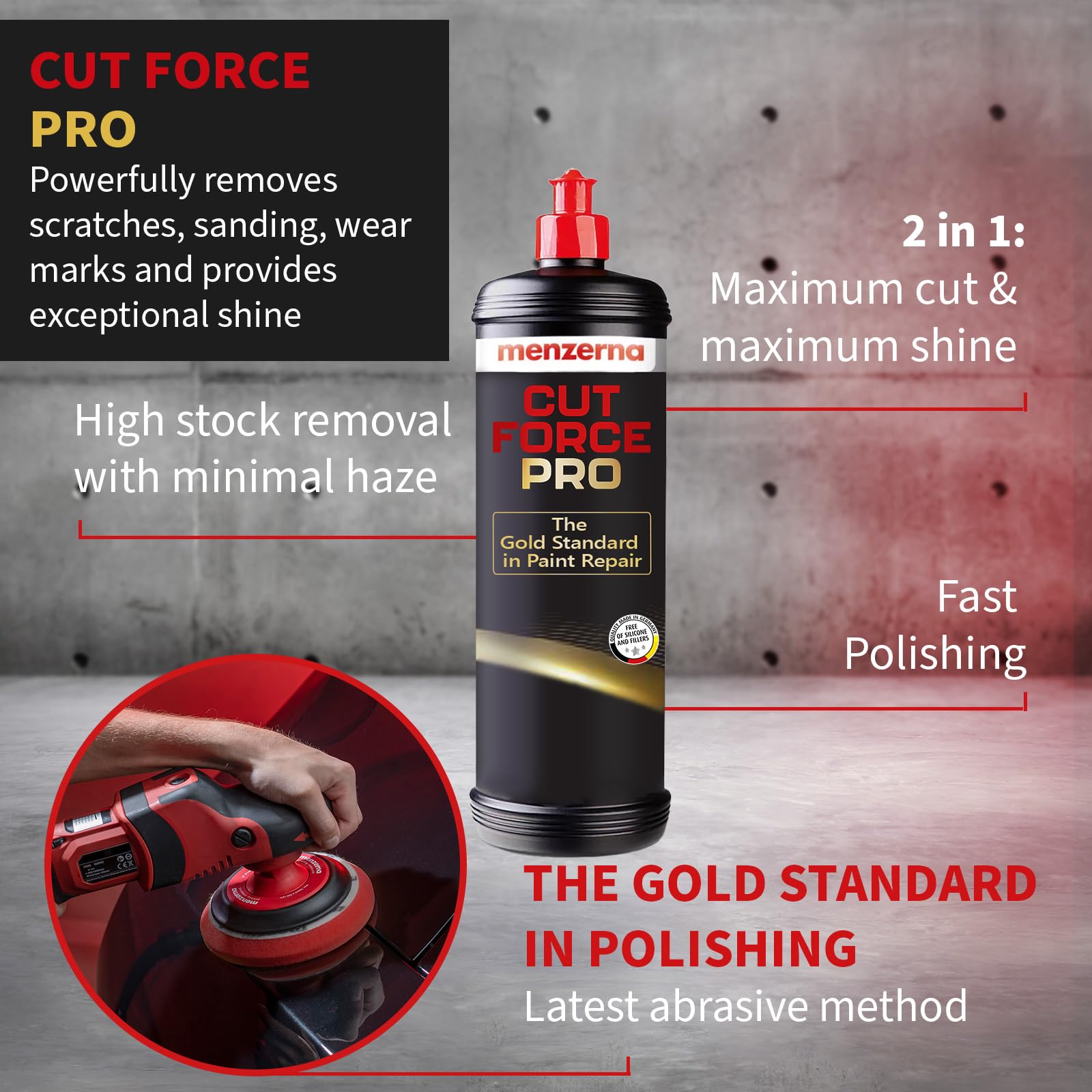 Menzerna Cut Force Pro Car Polish 32 Oz I Premium Polish With Heavy Cut And High Gloss Finish I Buffing & Polishing Compound For