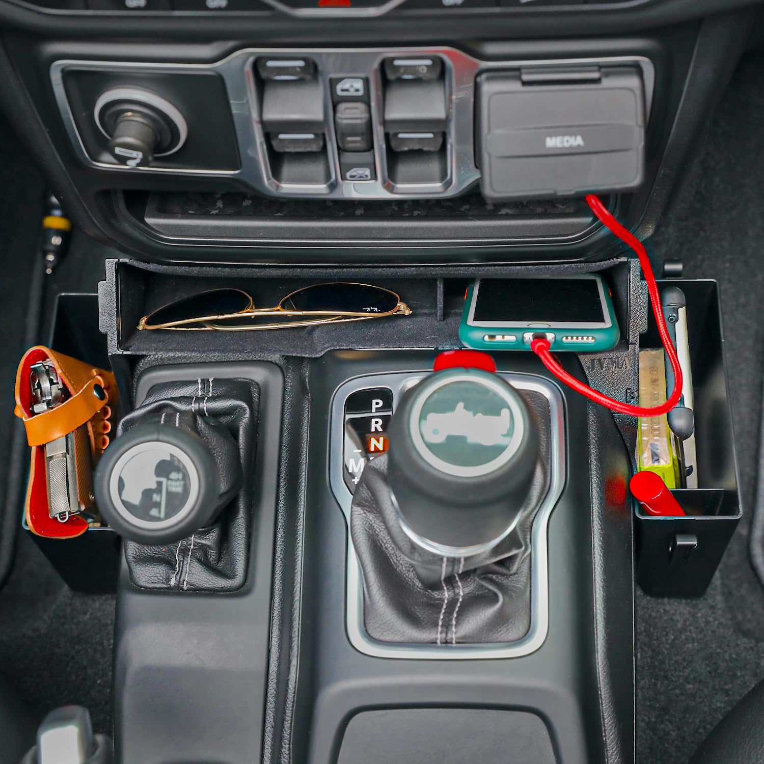 JVMA Center Console Gear Shift Organizer Tray for Jeep Gladiator JT Accessories and Wrangler JL JLU 2024 2023 2022 2021 2020 201